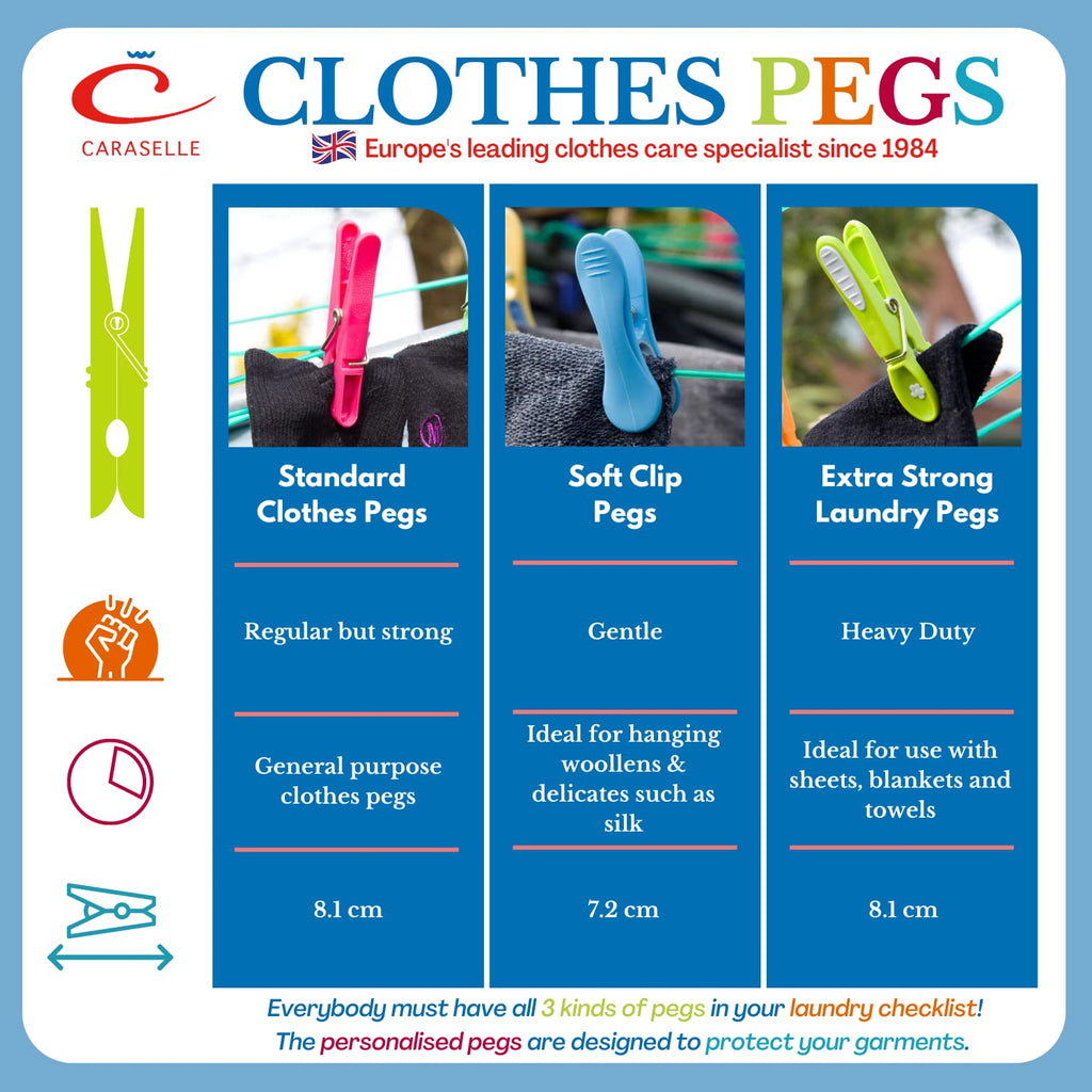 Caraselle Heavy Duty Clothes Pegs – Non-Slip Rubber Grip Plastic Laundry Pegs