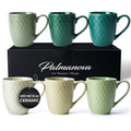MIAMIO 6-Piece Ceramic Coffee Mug Set - 400ml Matte Stoneware - Green