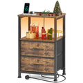 Yornoli Bedside Table with Charging Station and LED Lights | 2 Drawers