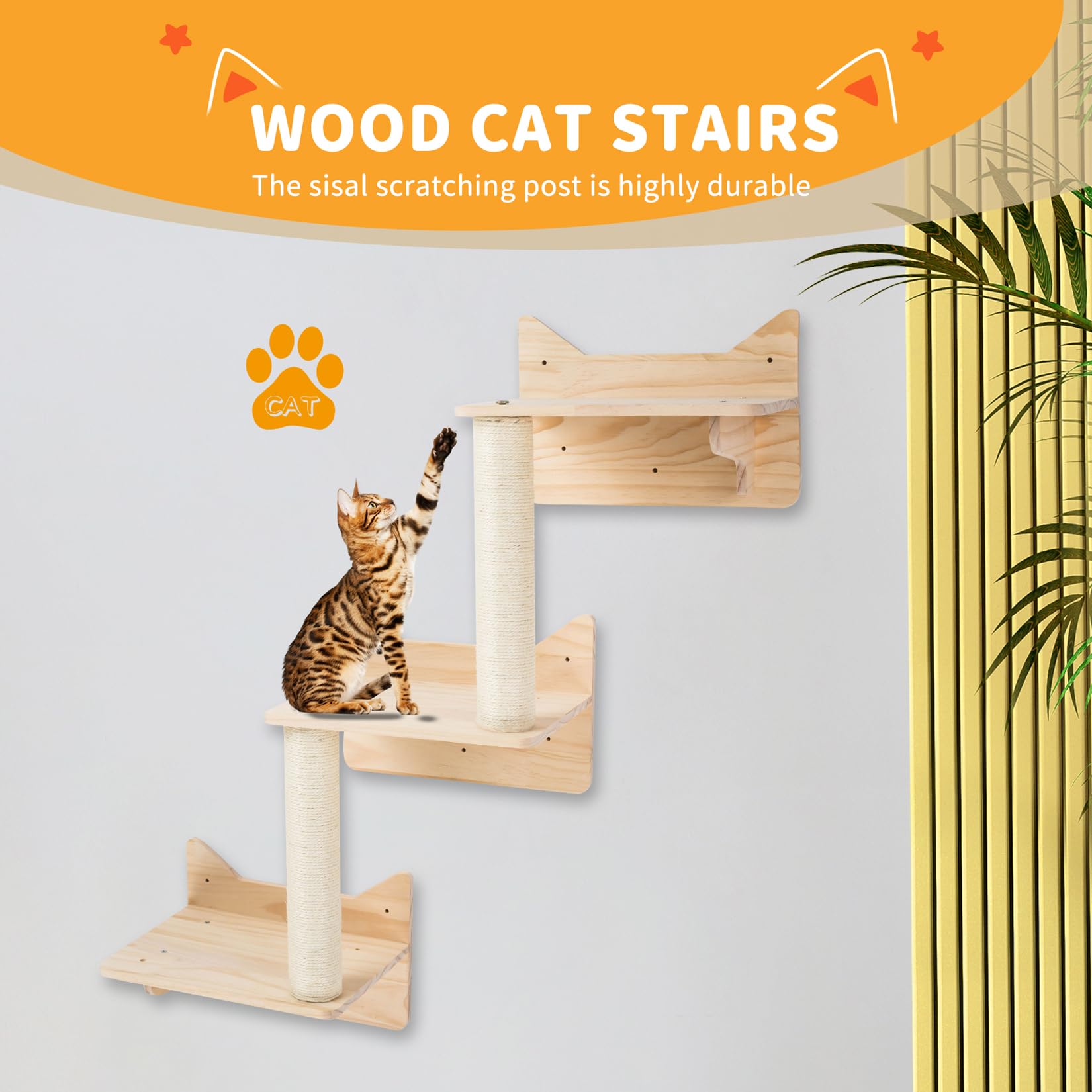 Cat Wall Furniture Set | Sisal Scratching Post & Climbing Shelves