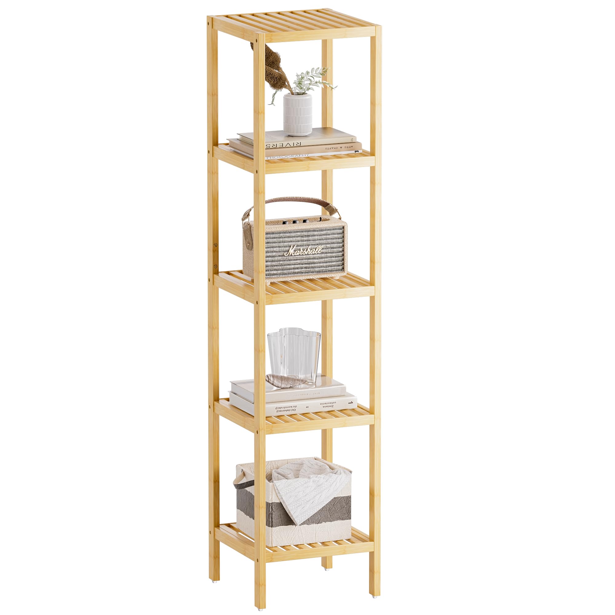 SMIBUY 5-Tier Bamboo Bathroom Storage Shelf | Space-Saving Corner Rack
