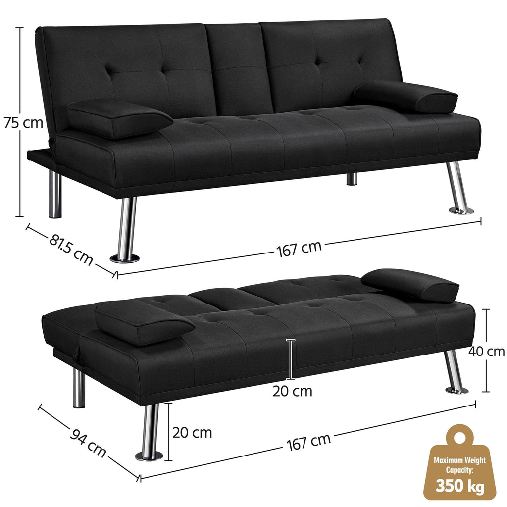 Yaheetech Black 3-in-1 Convertible Sofa Bed with Cup Holder Adjustable Back - image 4