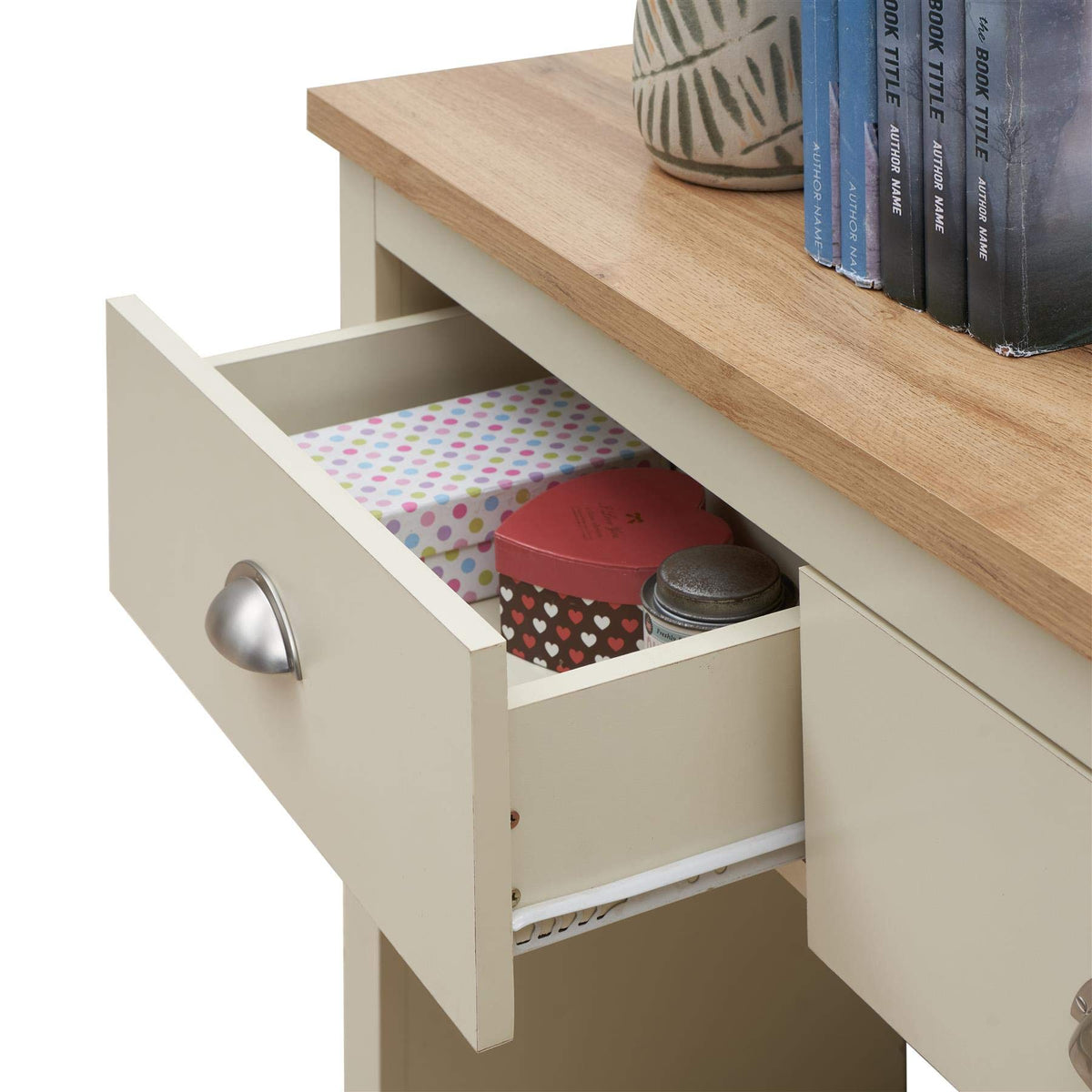 TAD TIMBER ART DESIGN UK Lisbon Console Hallway Side Table 2 Drawers Shelf Desk Storage Furniture Cream - image 5