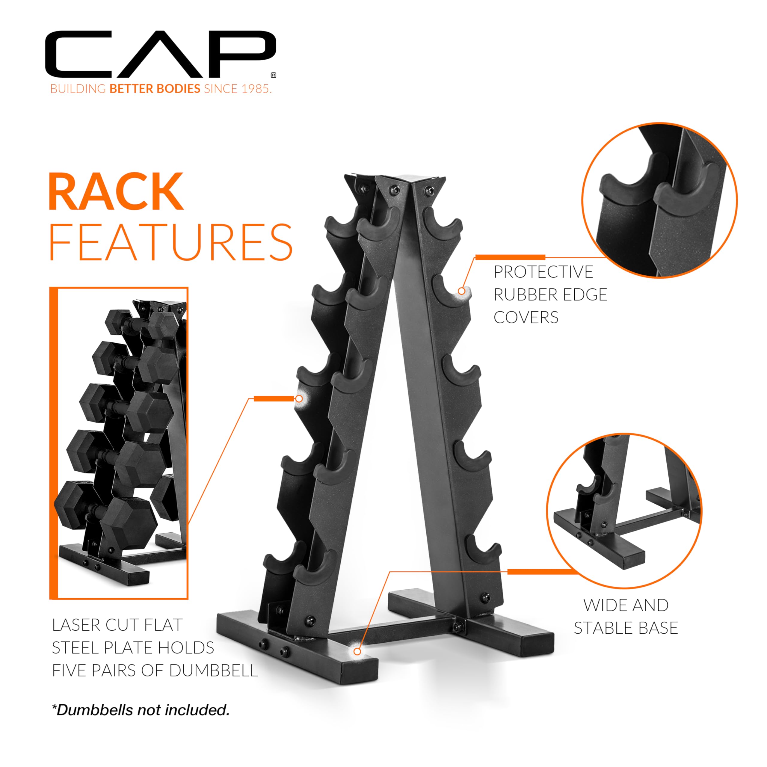 CAP Barbell A-Frame Dumbbell Rack | 5-Pair Steel Weight Storage, Carbon
