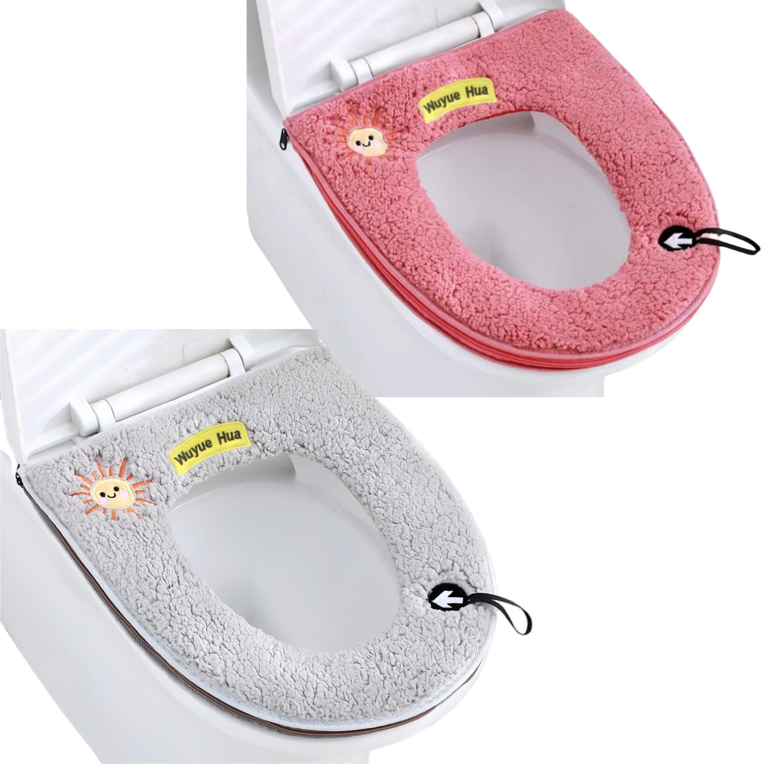 Jolof Store Universal Toilet Seat Cushion – 2Pcs Soft Washable Grey/Pink