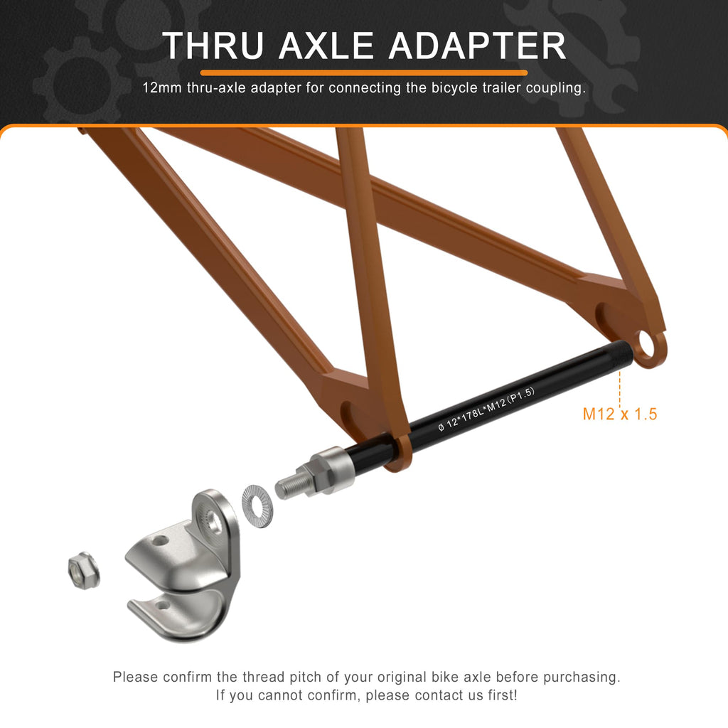 NICEDACK Thru Axle Adapter for Bike Trailer Hitch | M12 x 1.5, 172-178mm