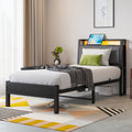FOUBAM 3FT Single Bed Frame with LED Lights, Charging Station & Storage