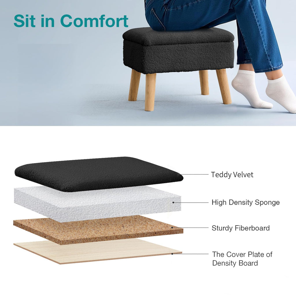 BRIAN & DANY Footstool Ottoman with Storage, Teddy Fleece Rectangle Storage Ottoman