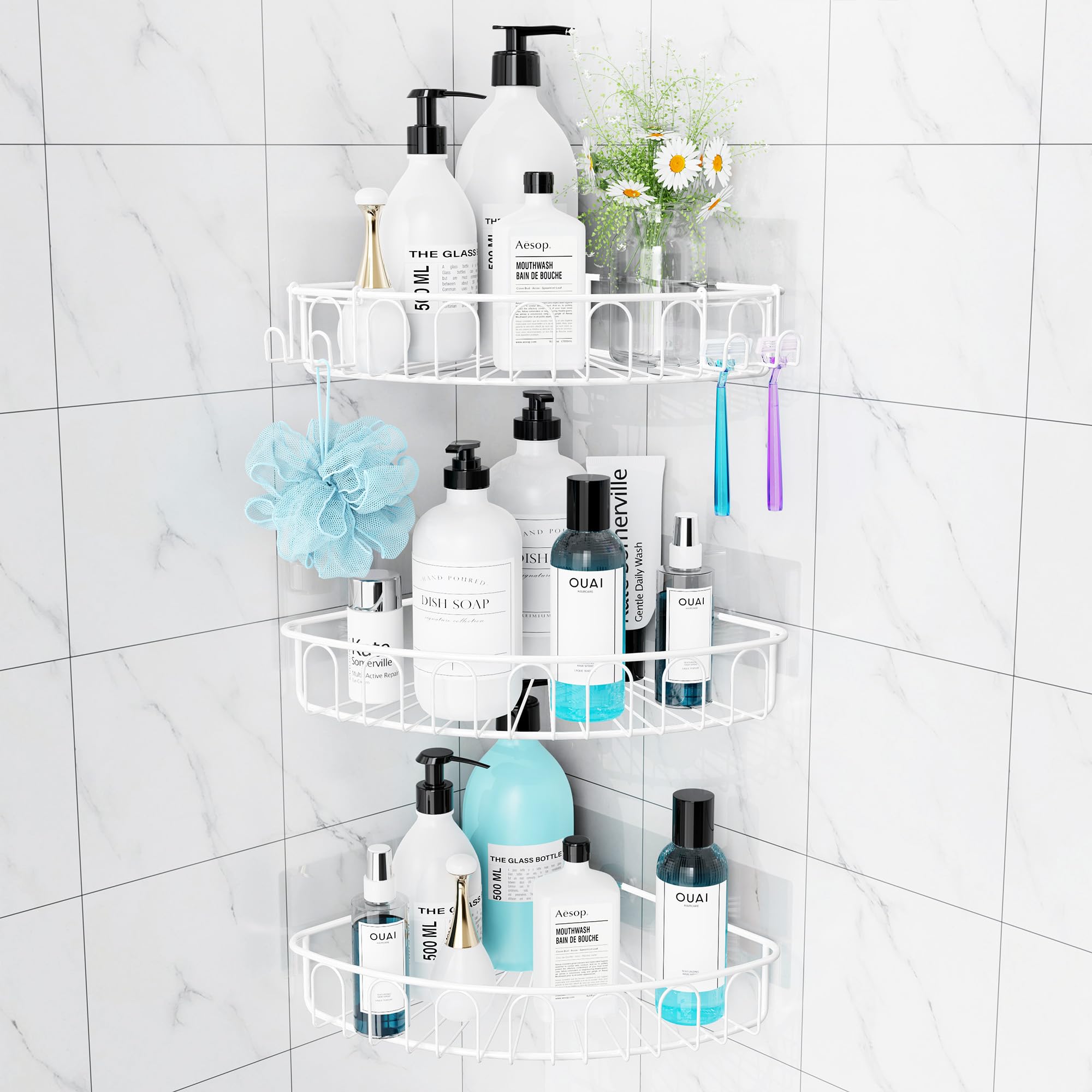 Orimade Corner Shower Caddy | 3-Pack Rustproof Stainless Steel - White