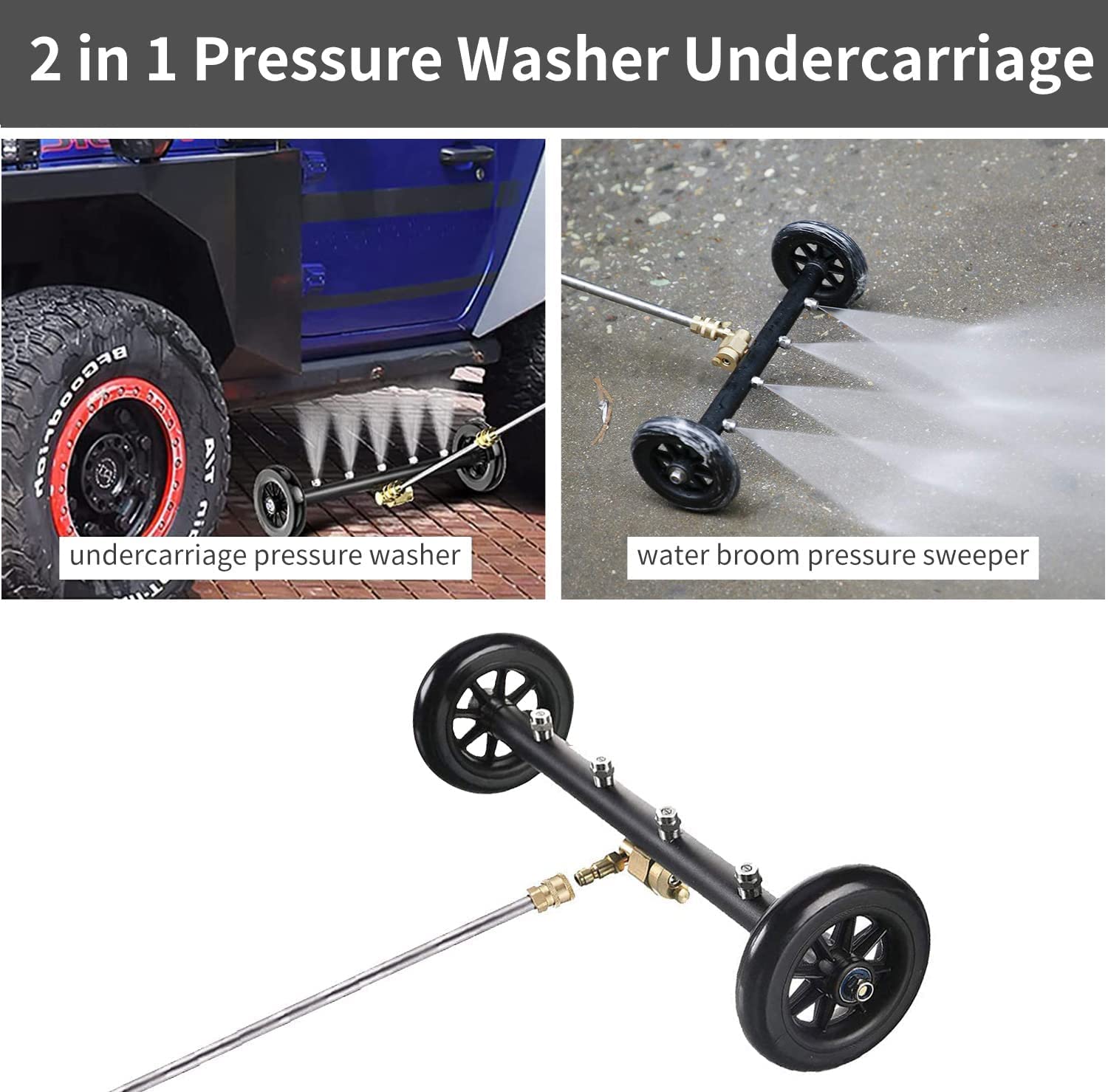 YUET 2-in-1 Pressure Washer Undercarriage Cleaner & 16" Water Broom