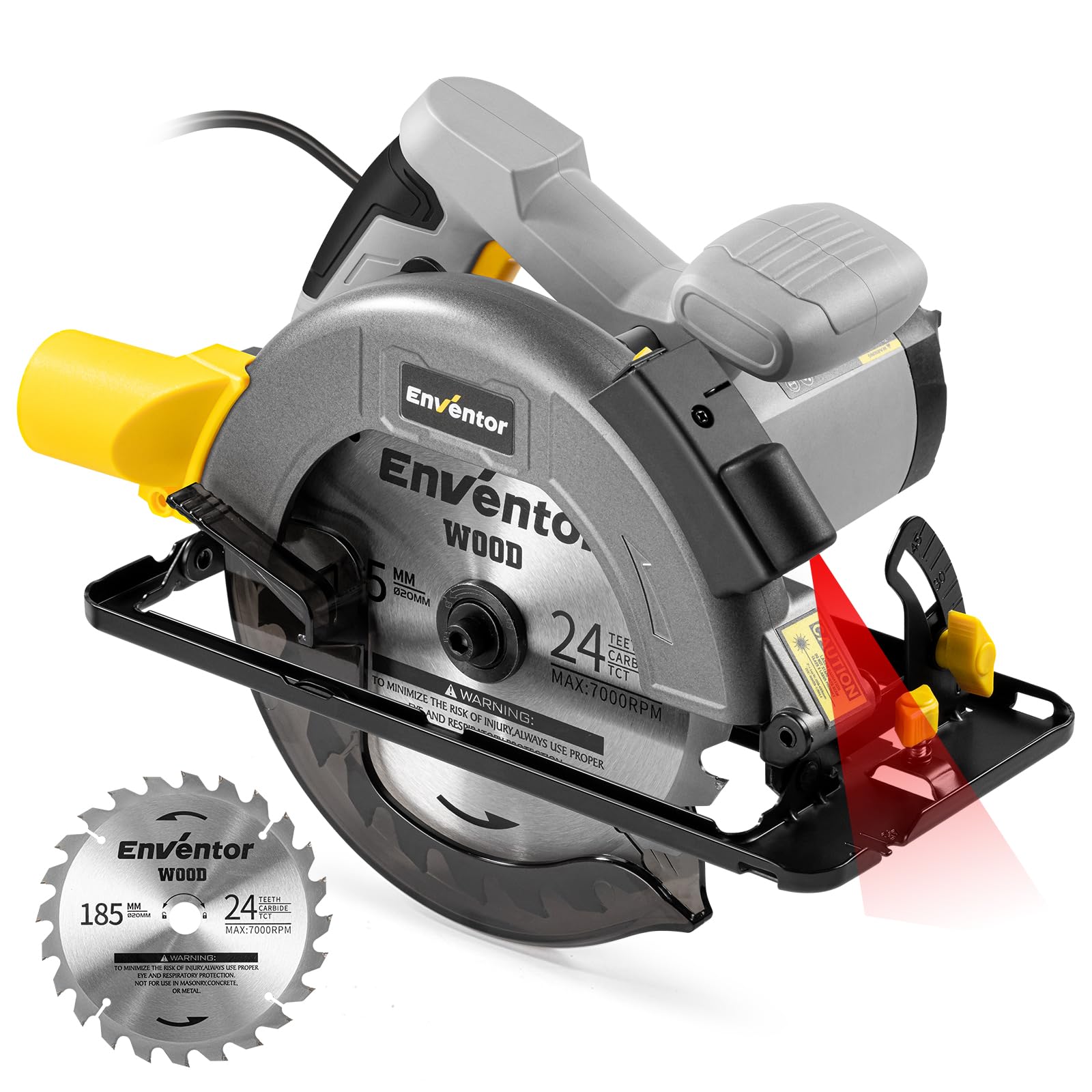 Enventor 1400W Electric Circular Saw with Laser Guide and 185mm Blade