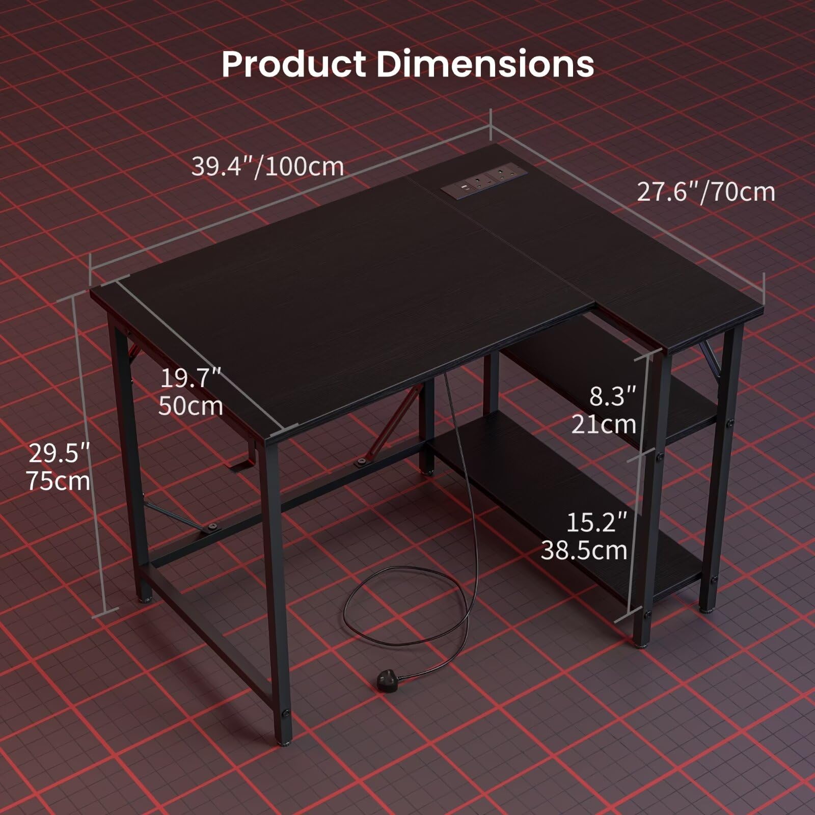 Domshoct L-Shaped Gaming Desk with Power Outlets & Reversible Shelves