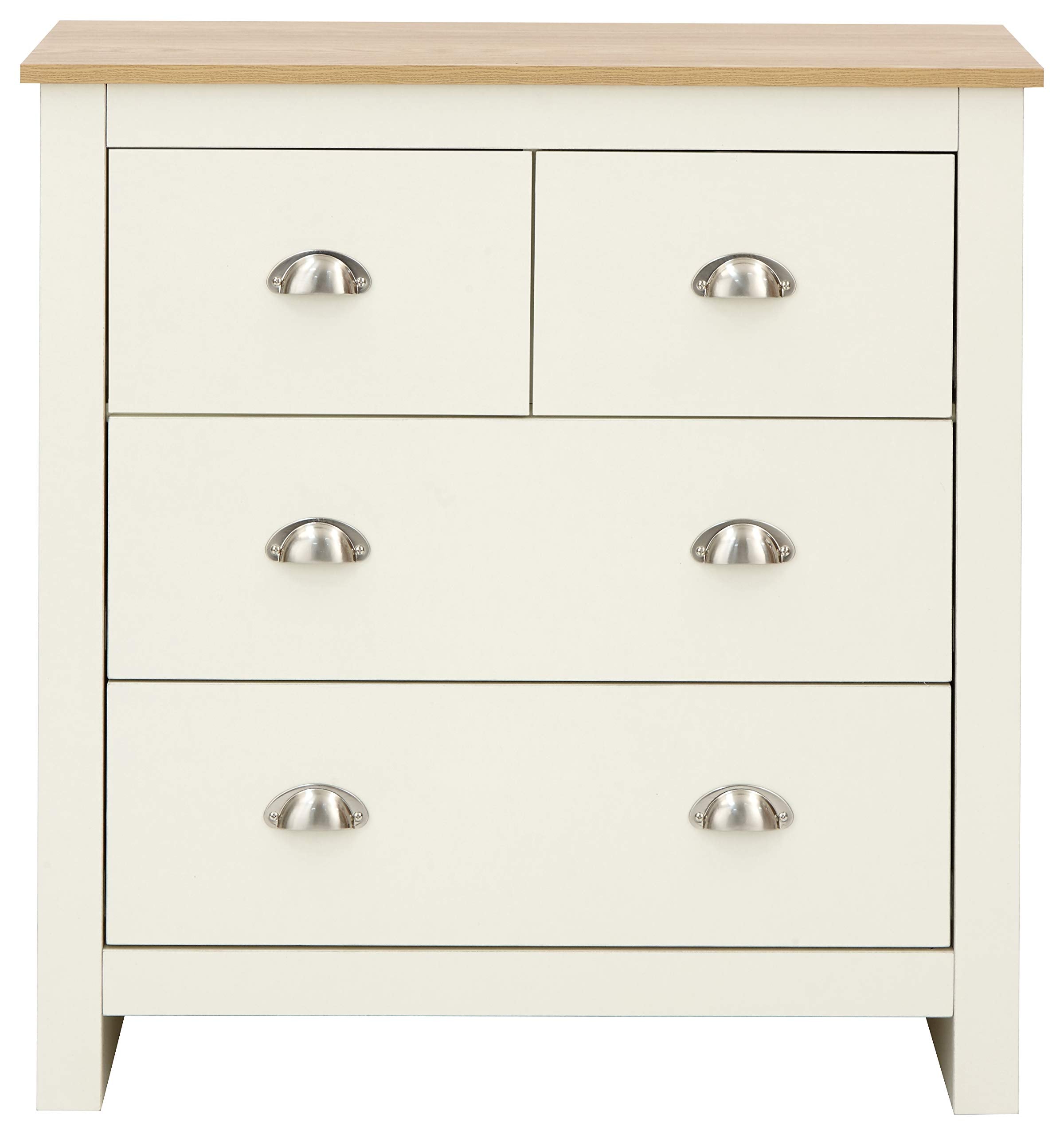 GFW Lancaster 4 Drawer Chest | Wooden Bedroom Storage Unit - Oak & Cream