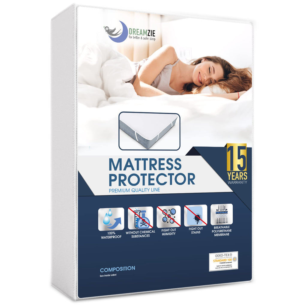 Dreamzie Mattress Protector Waterproof with 4 Elastic Corners - Made in EU - OEKO-TEX® Certified - For Mattress Double Bed 150 x 200 cm - image 1