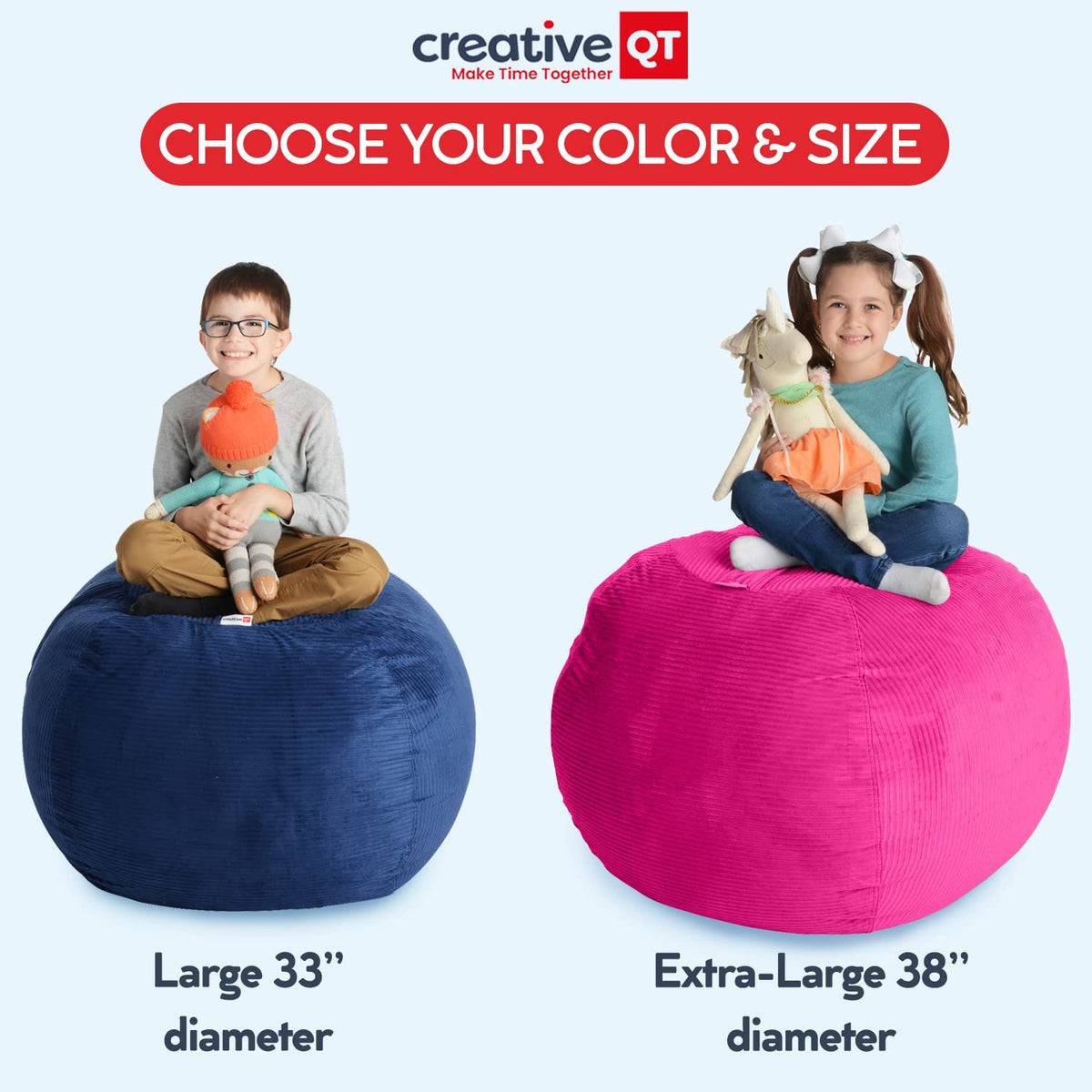 Creative QT Stuff ’n Sit Large 33’’ Bean Bag Storage Cover for Stuffed Animals & Toys, Giant Beanbag Chair for Plush - image 3