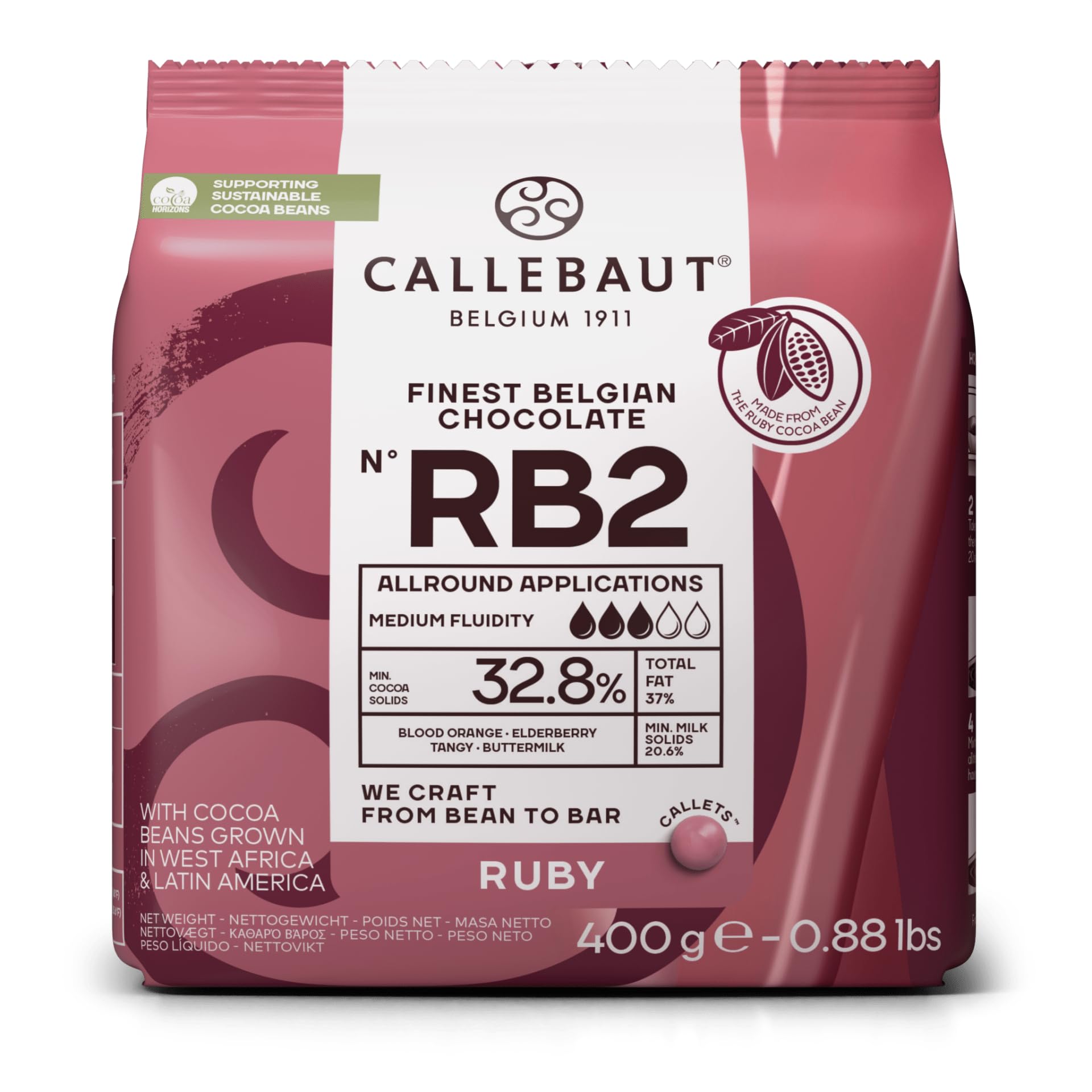Callebaut Ruby Chocolate Callets RB2 – 32.8% Cocoa Pink Chocolate 400g