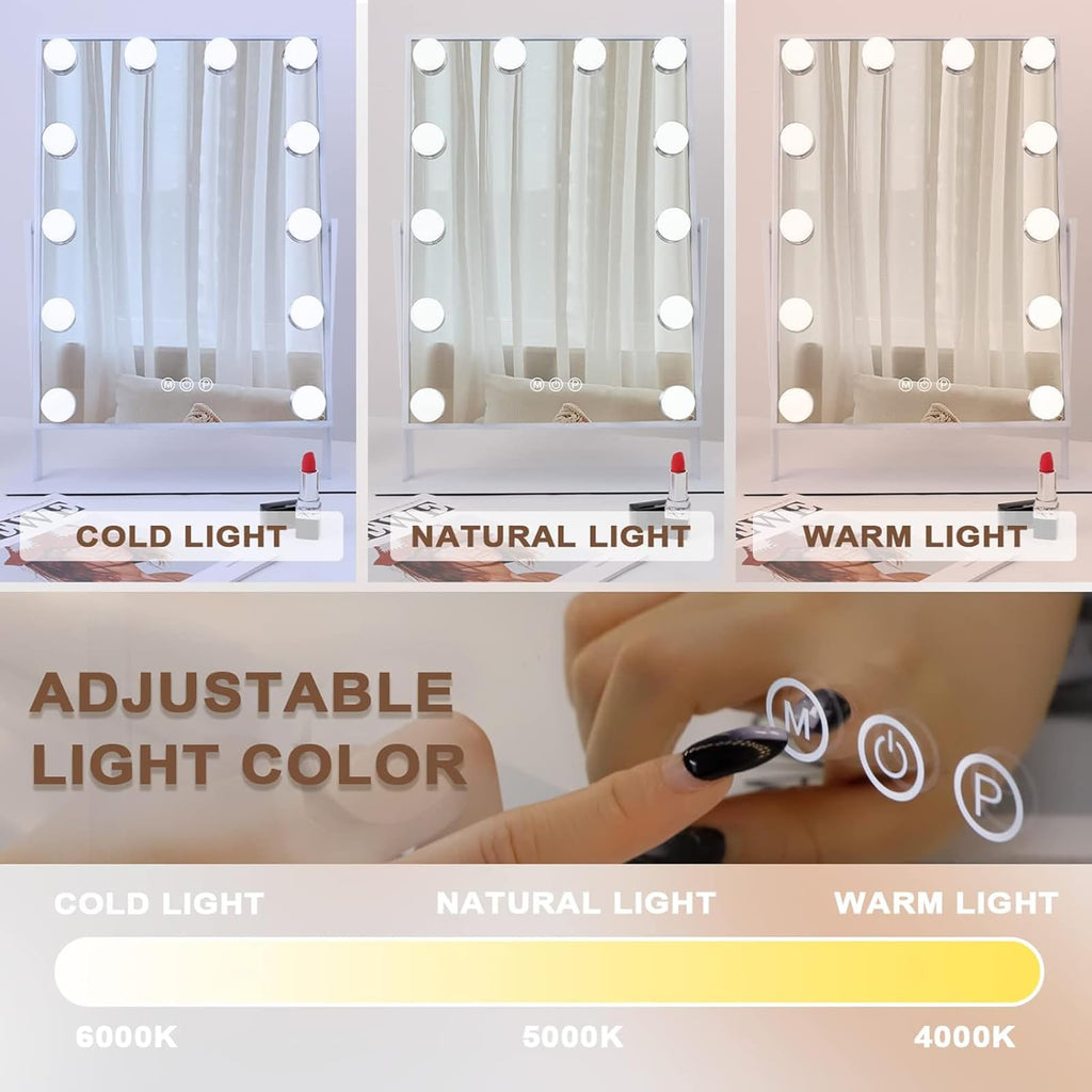 Hansong Hollywood Vanity Mirror with 12 Dimmable LED Bulbs & 10X Magnifier