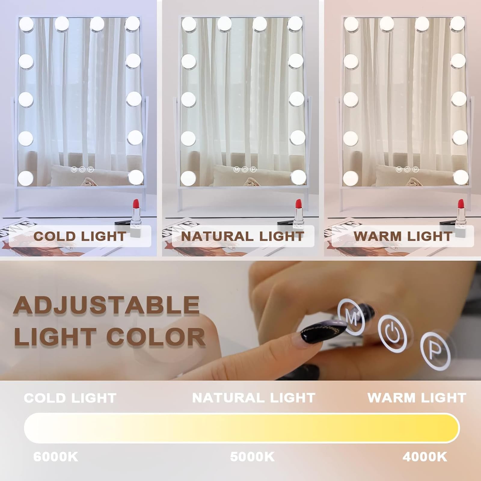 Hansong Hollywood Vanity Mirror with 12 Dimmable LED Bulbs & 10X Magnifier