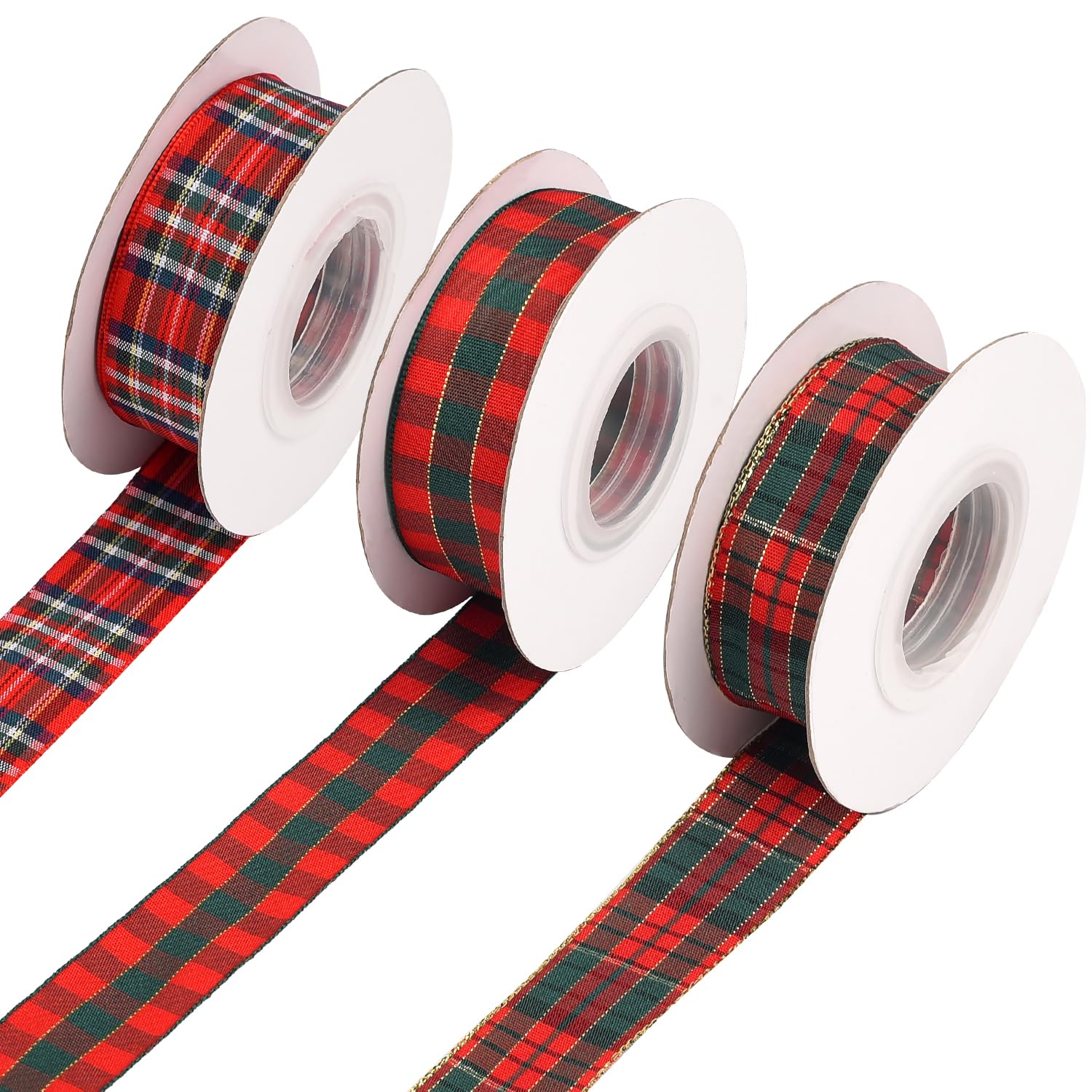 Christmas Tartan Ribbon – 3 Rolls 10 Yards Gingham Polyester