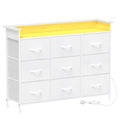VEDECASA 9 Drawer Dresser with LED Lights and Charging Station - White