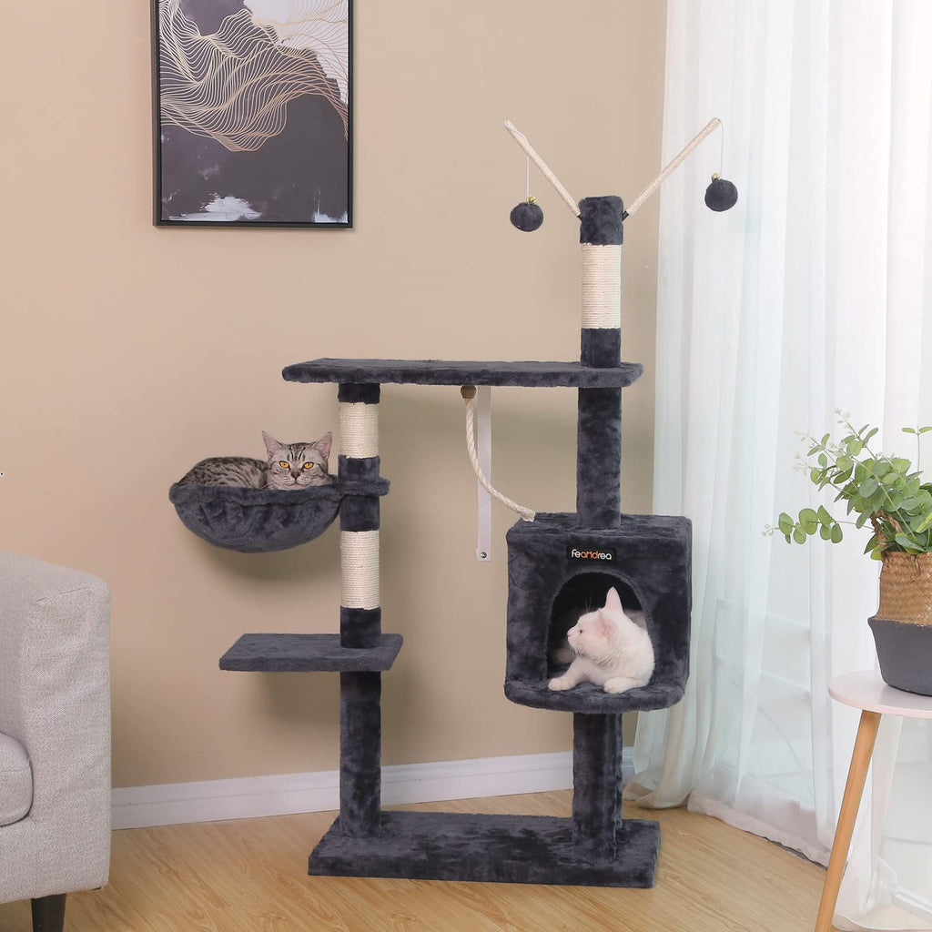 FEANDREA 134cm Cat Tree Scratcher | Multi-Level Condo with 2 Houses - Grey