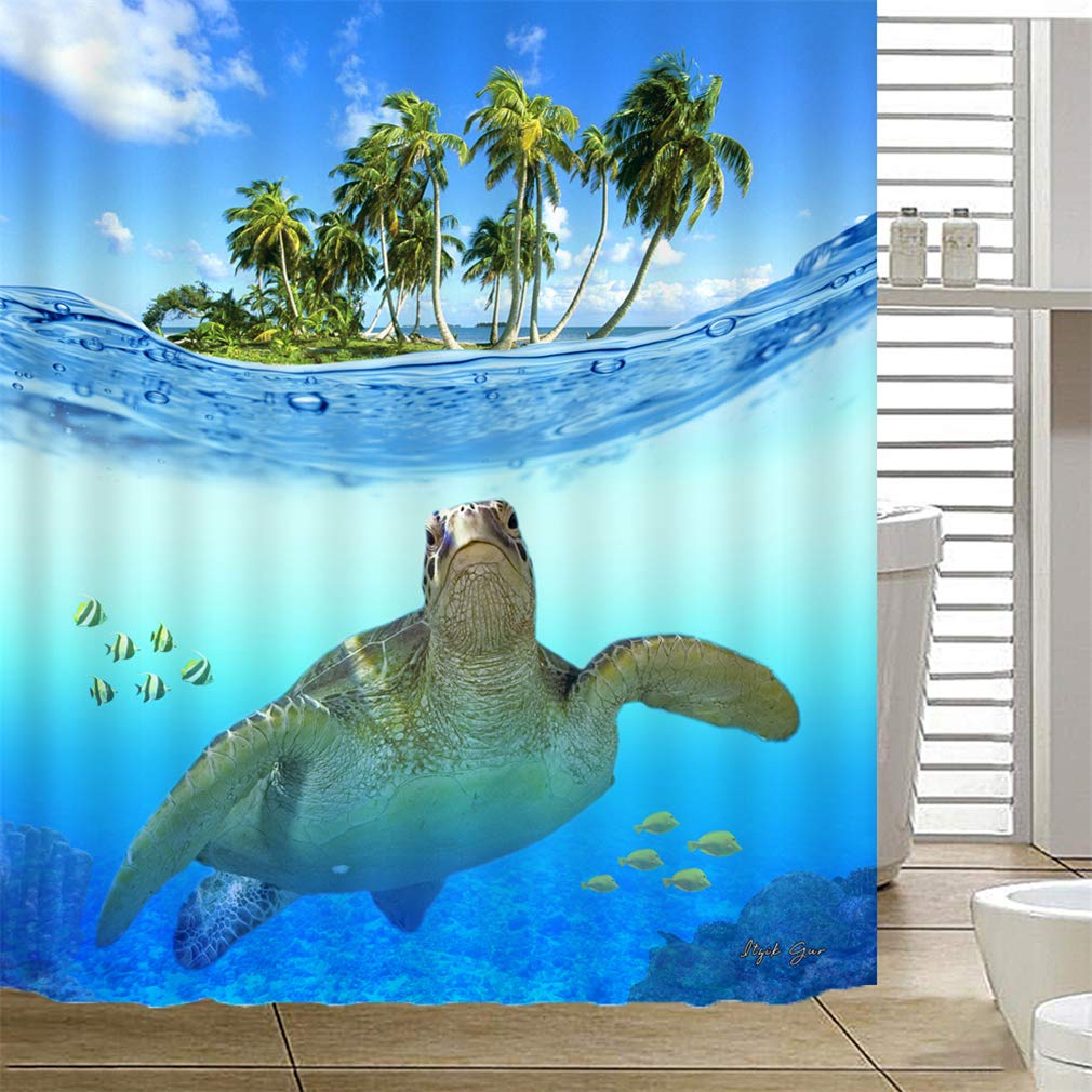 X-Labor Beach Motif Shower Curtain Waterproof Fabric Anti-Mould Includes 12 Shower Curtain Rings Washable Bath Curtain 180 x 200 cm Pattern A - image 3