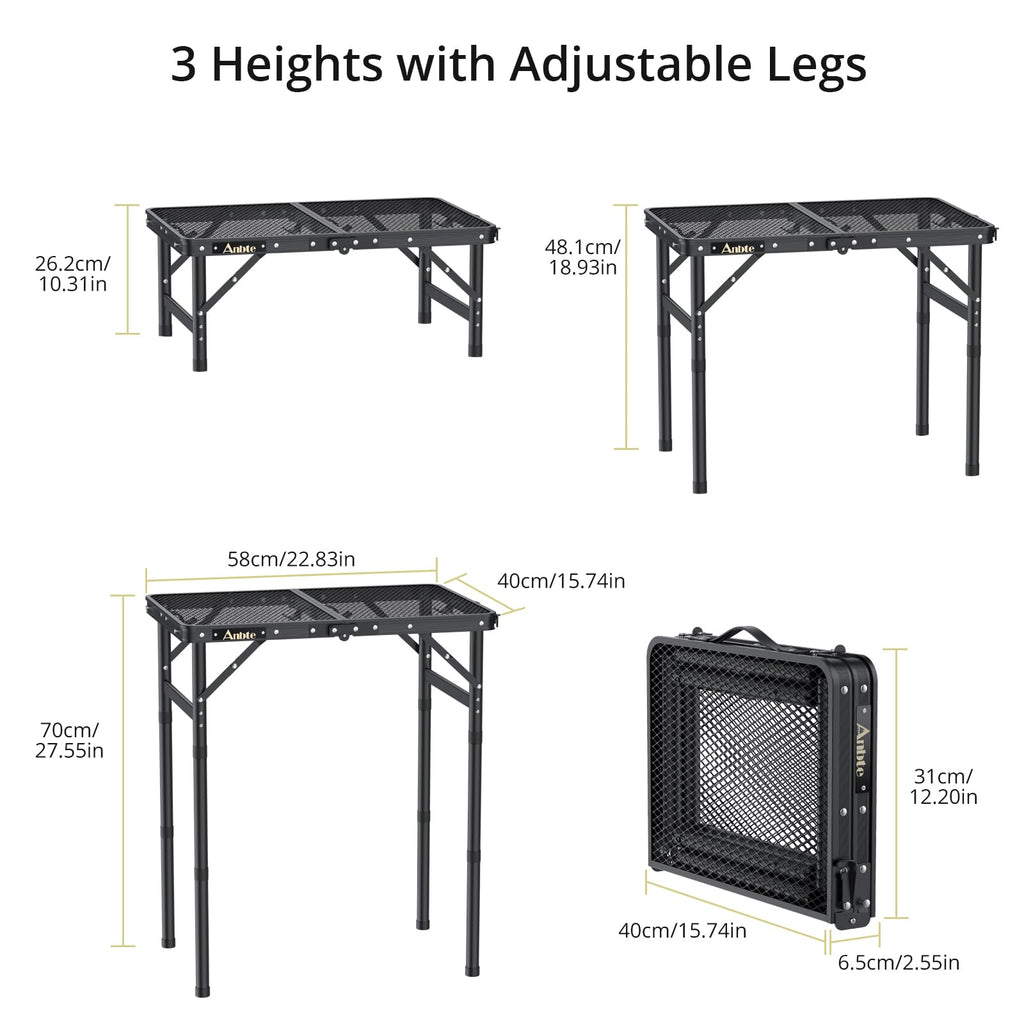 Anbte Folding Grill Table – 3 Adjustable Heights Heat-Resistant Mesh