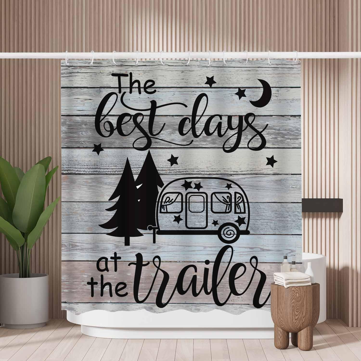 Woutay Camping Trailer Shower Curtain | Mold Resistant Polyester Fabric