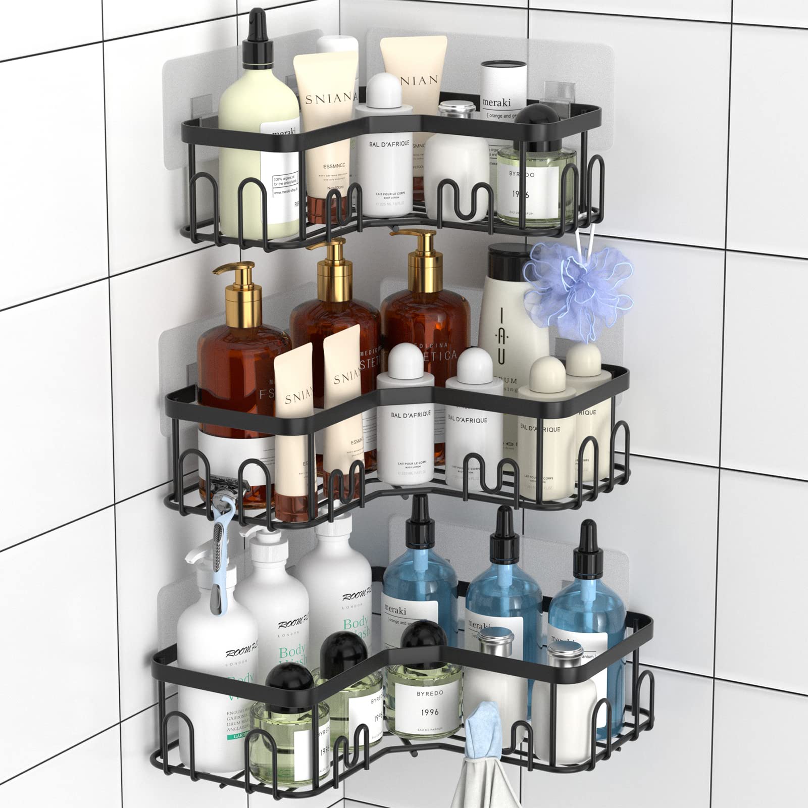 Menbyci 3-Pack Corner Shower Caddy | Stainless Steel Adhesive Organizer