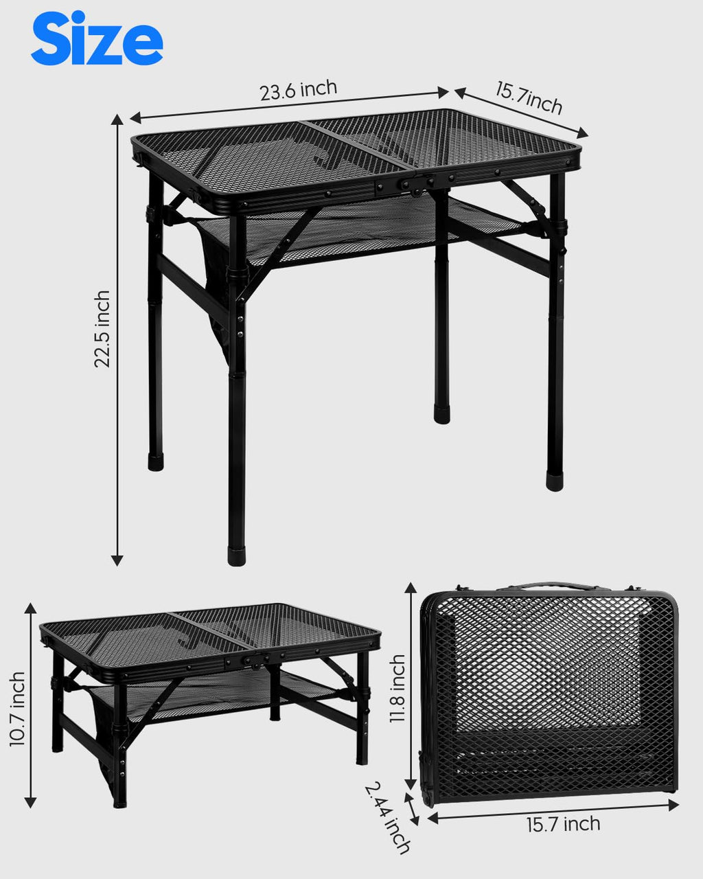 MSDADA Height Adjustable Camping Table | Portable Steel Mesh BBQ Table