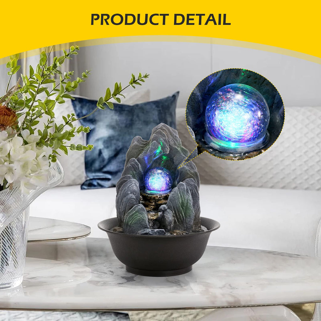 Dyna-Living Tabletop Water Fountain | LED Crystal Ball Rockery Feature