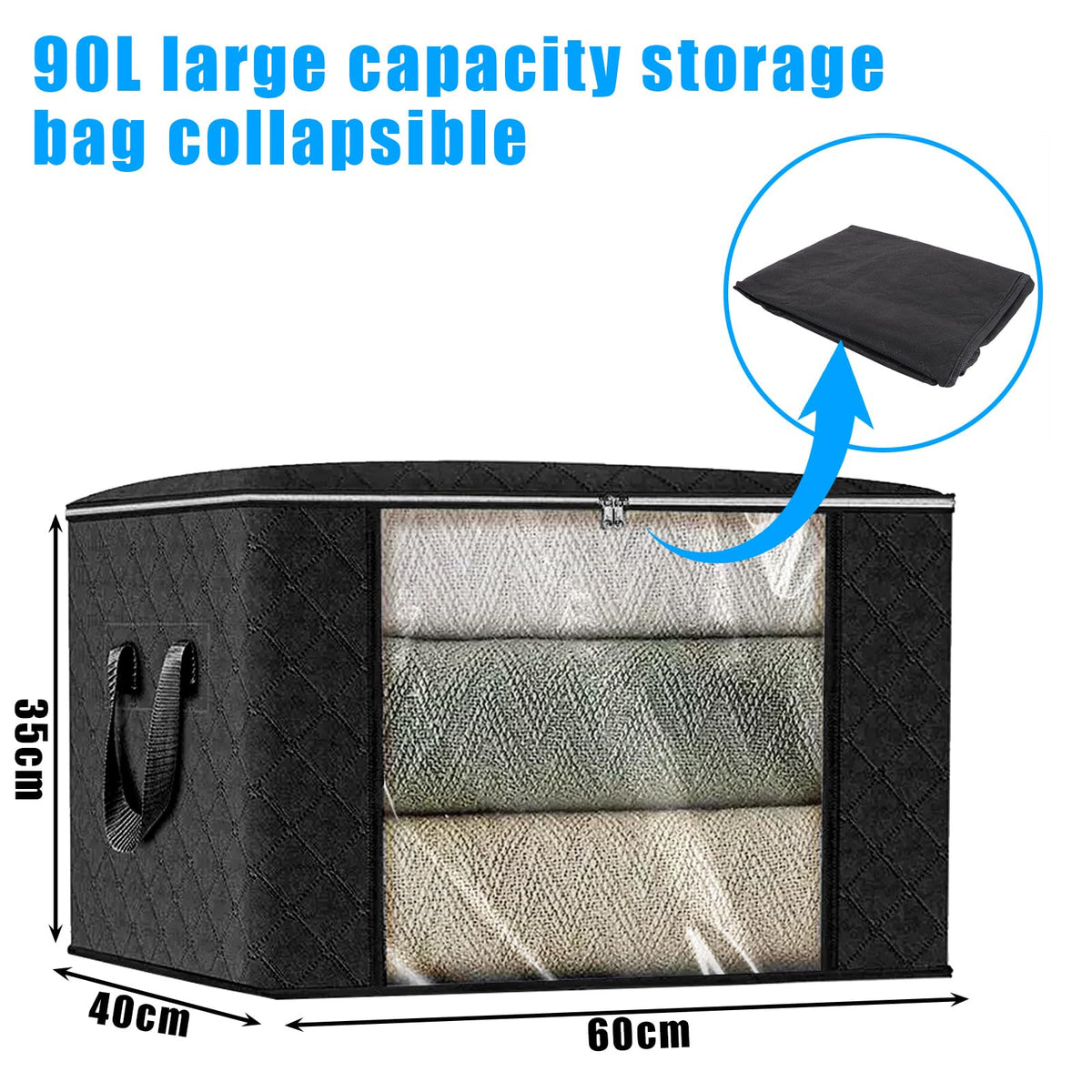 ASelected 90L Clothes Storage Bag, Large Clothes Storage Bag With Zips,Clear Window For Clothing Bedding Sweaters T-Shirts Blankets 3 - image 2