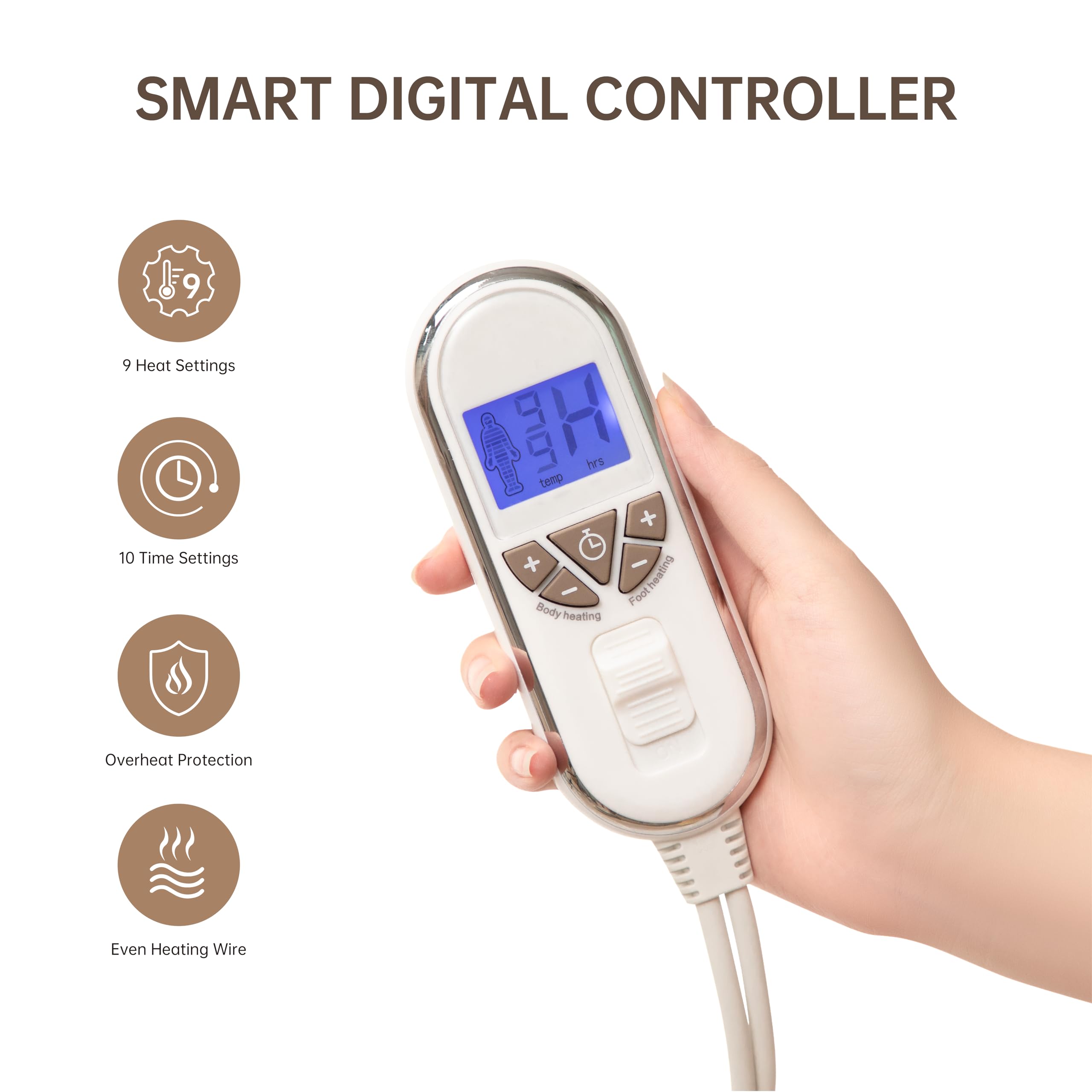 BWARM HOME King Electric Blanket | Dual Control Cotton Mattress Cover