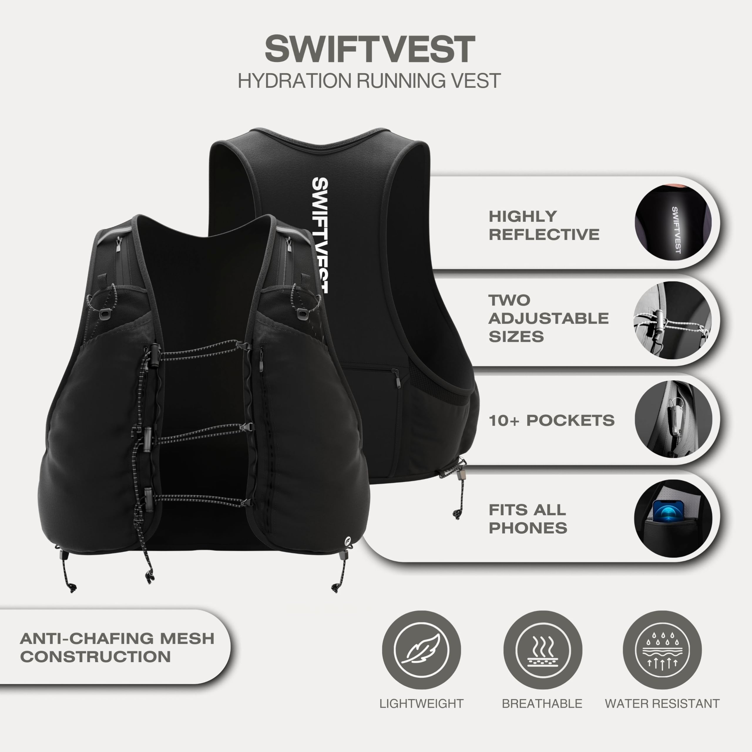 SWIFTVEST Trail Running Vest | Hydration Backpack with 10+ Pockets