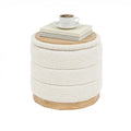 PINPLUS Round Chenille Storage Ottoman, Tray Top, 39x39x37 cm, Cream White