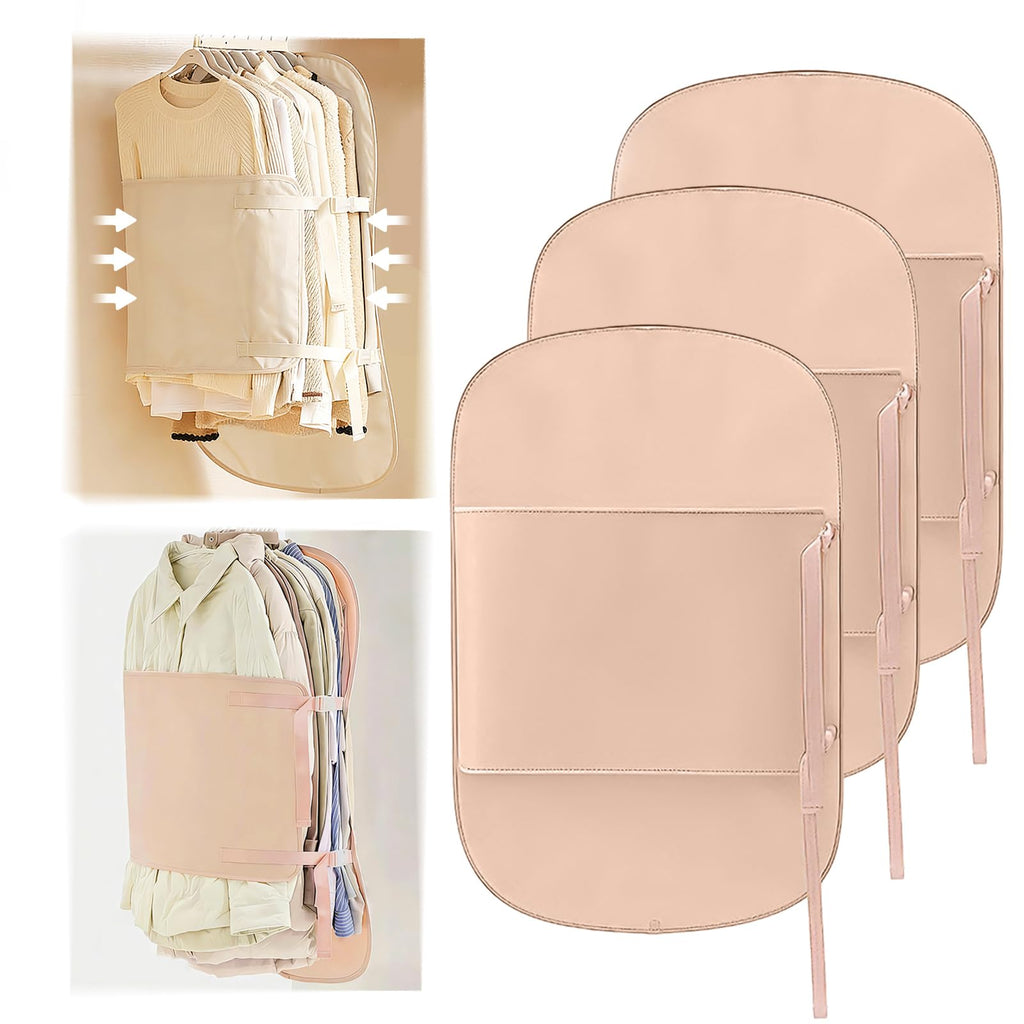 3 PCs Jacket Garment Bag with Self Compression Strap Pink Closet Organiser Space Saver - image 1