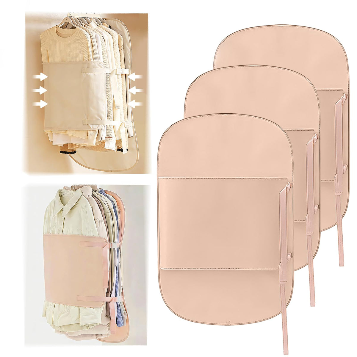 3 PCs Jacket Garment Bag with Self Compression Strap Pink Closet Organiser Space Saver - image 1