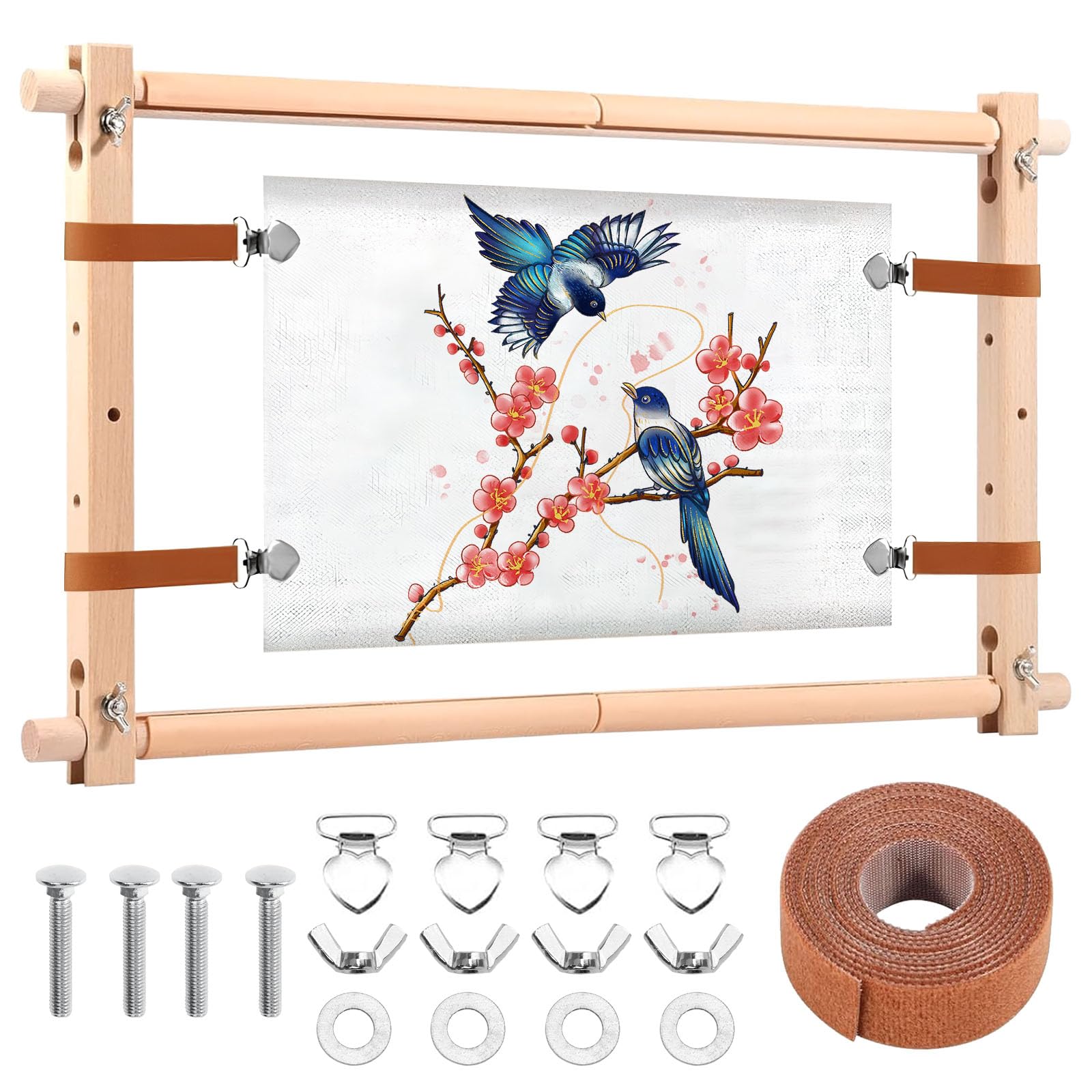 Elyyapt Adjustable Wooden Embroidery Scroll Frame – 21x12 Cross Stitch