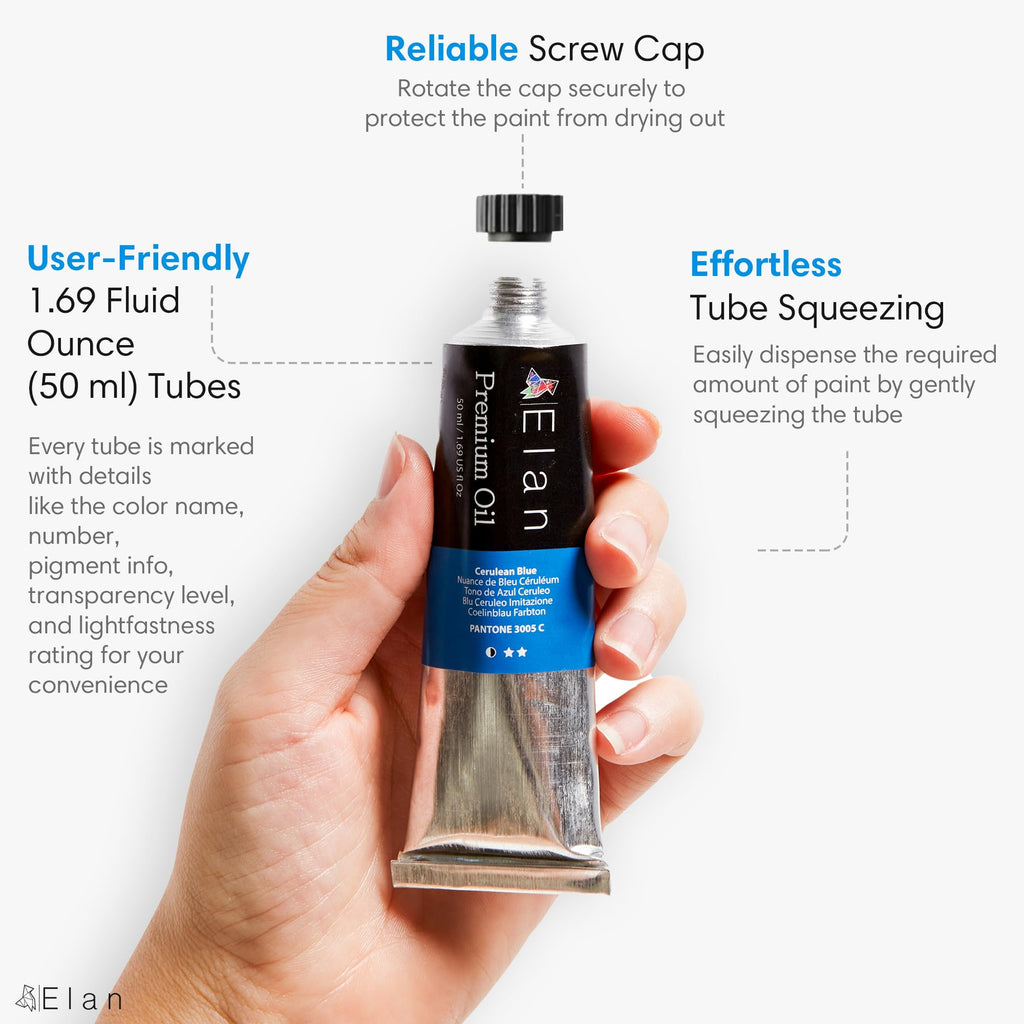 Elan Professional Oil Paint Set | 24 Non-Toxic 50ml Tubes for Canvas