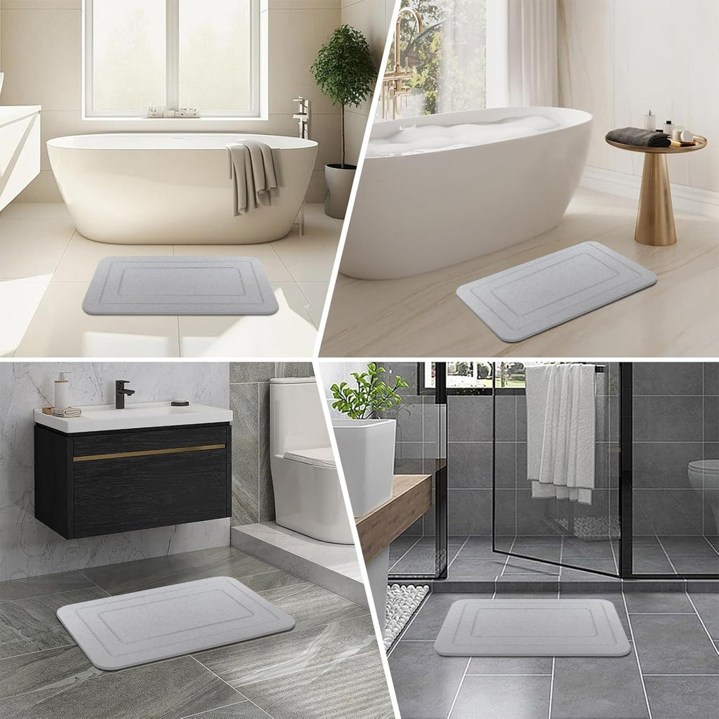 HUMIGA 2-Pack Diatomaceous Earth Stone Bath Mat - Non-Slip Pale Gray
