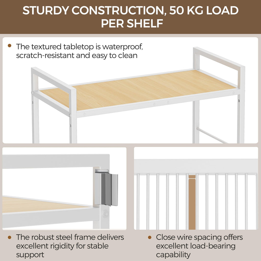 3-Tier kitchen trolley,Oak Wood Top,60W×30Dcm,4 Hooks, Adjustable Shelves - image 5