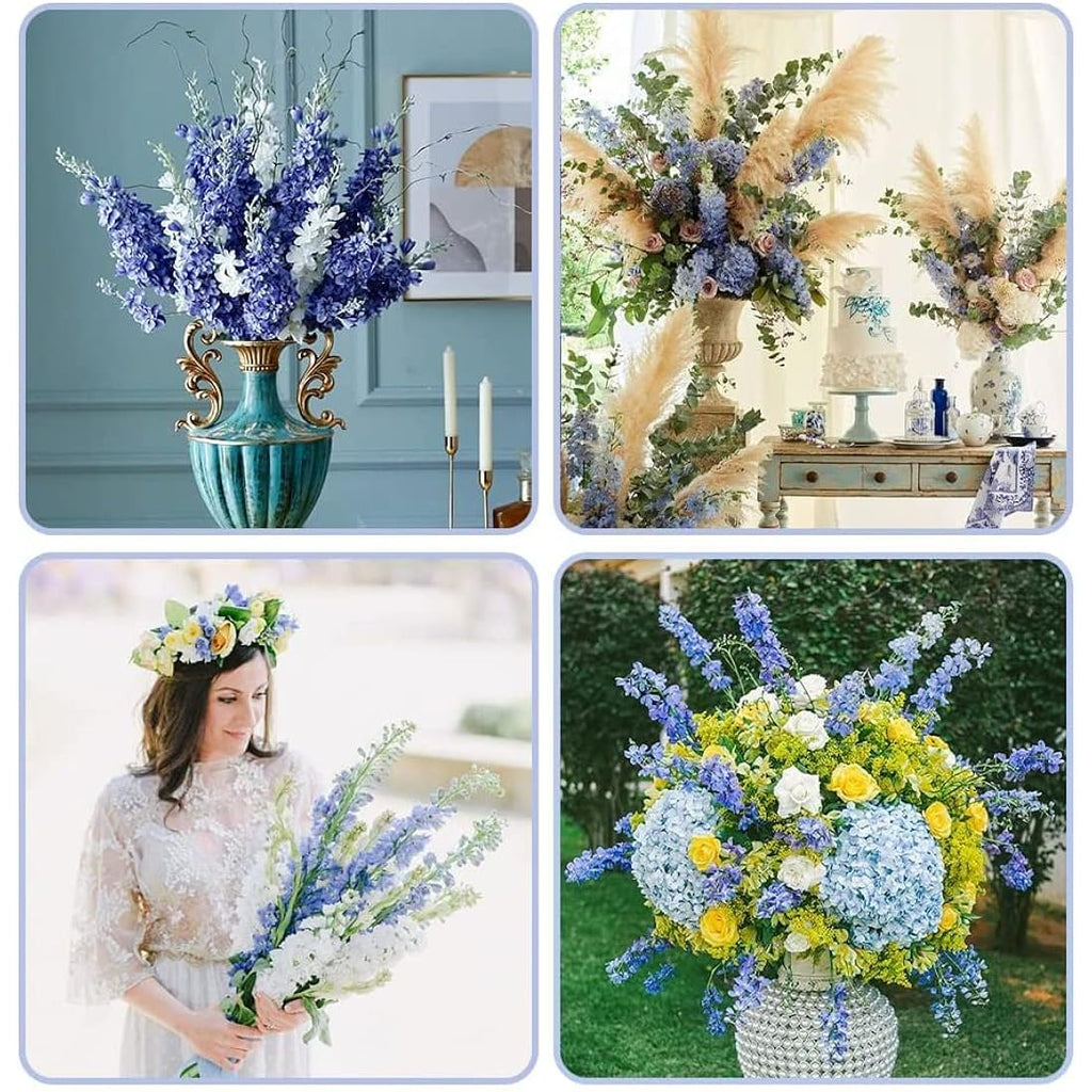 2Pcs Artificial Delphinium Silk Flowers – 33.5" Blue Faux Stems