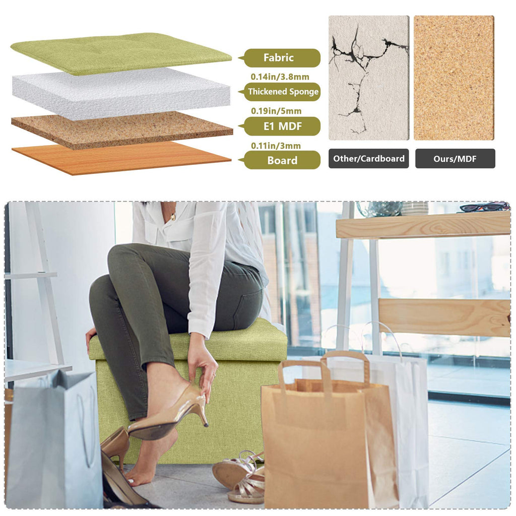 BRIAN & DANY Folding Storage Ottoman | Linen Foot Stool with Wood Legs