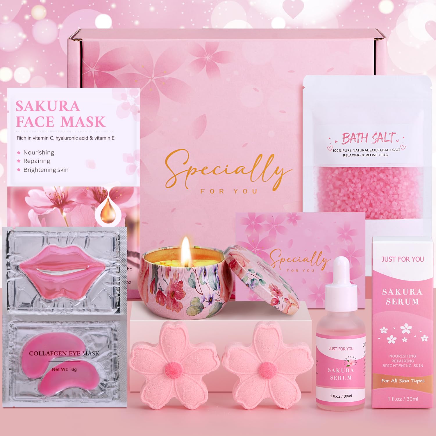 Sakura Skincare & Spa Gift Set – 9 Piece Pamper Hamper for Women