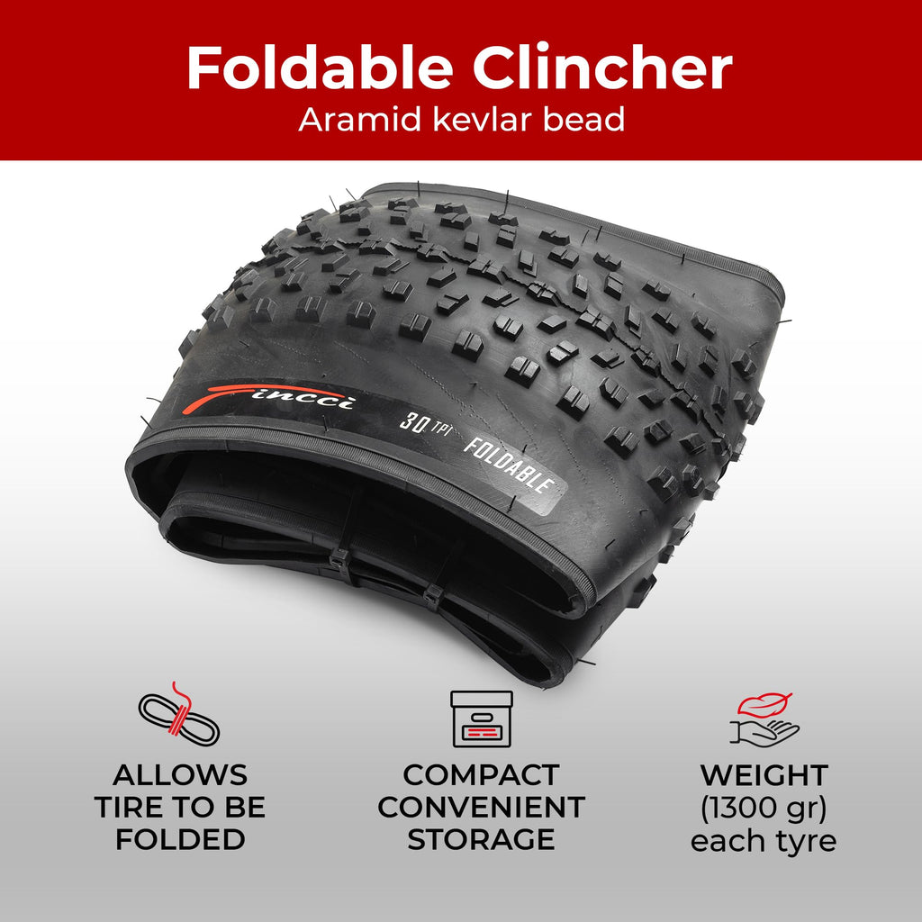Fincci 26 x 4.0 Fat Bike Tyres - Foldable Pair for MTB & E-Bikes