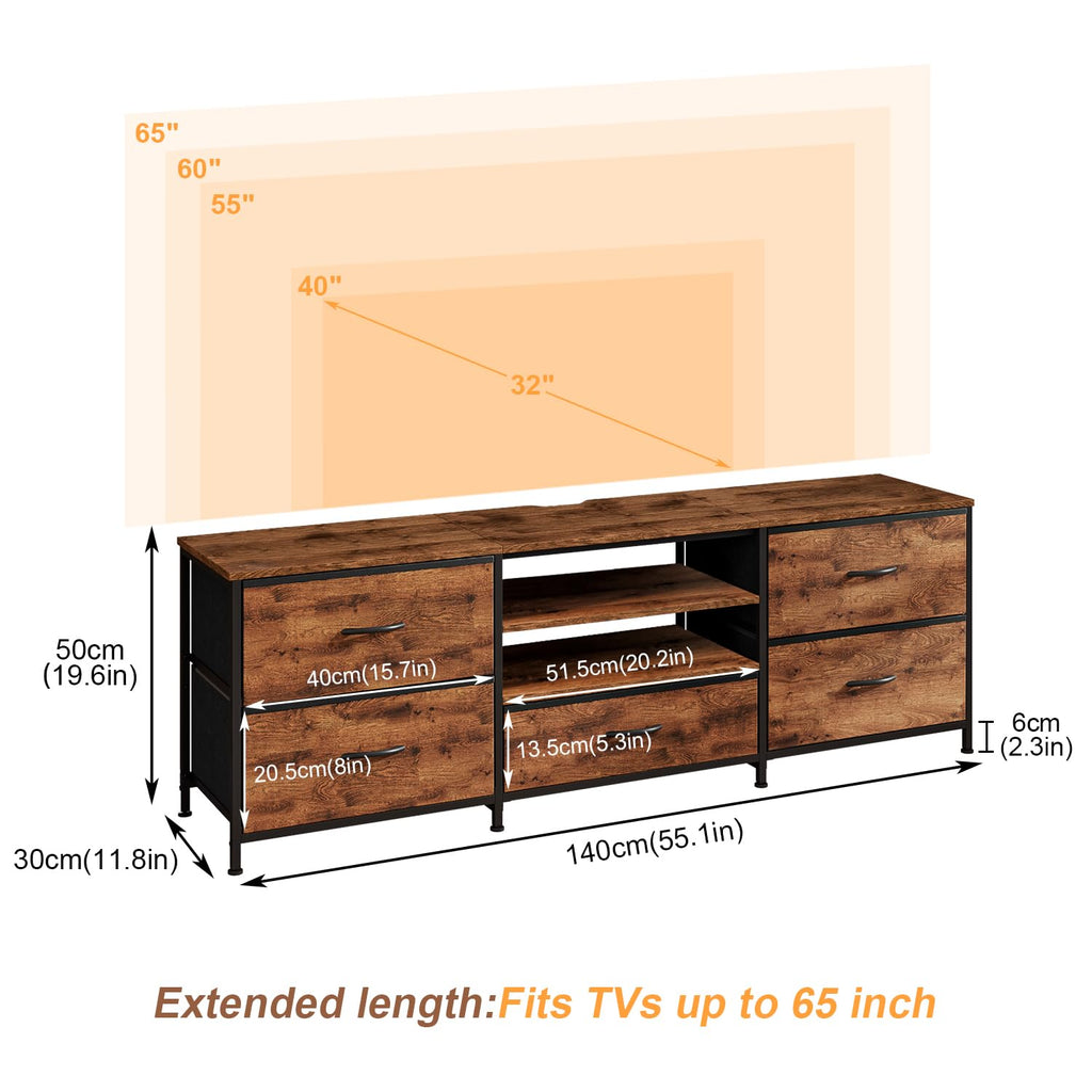 Forthcan TV Stand Cabinet, TV Unit with 5 Drawers, 140 cm, Brown - image 3
