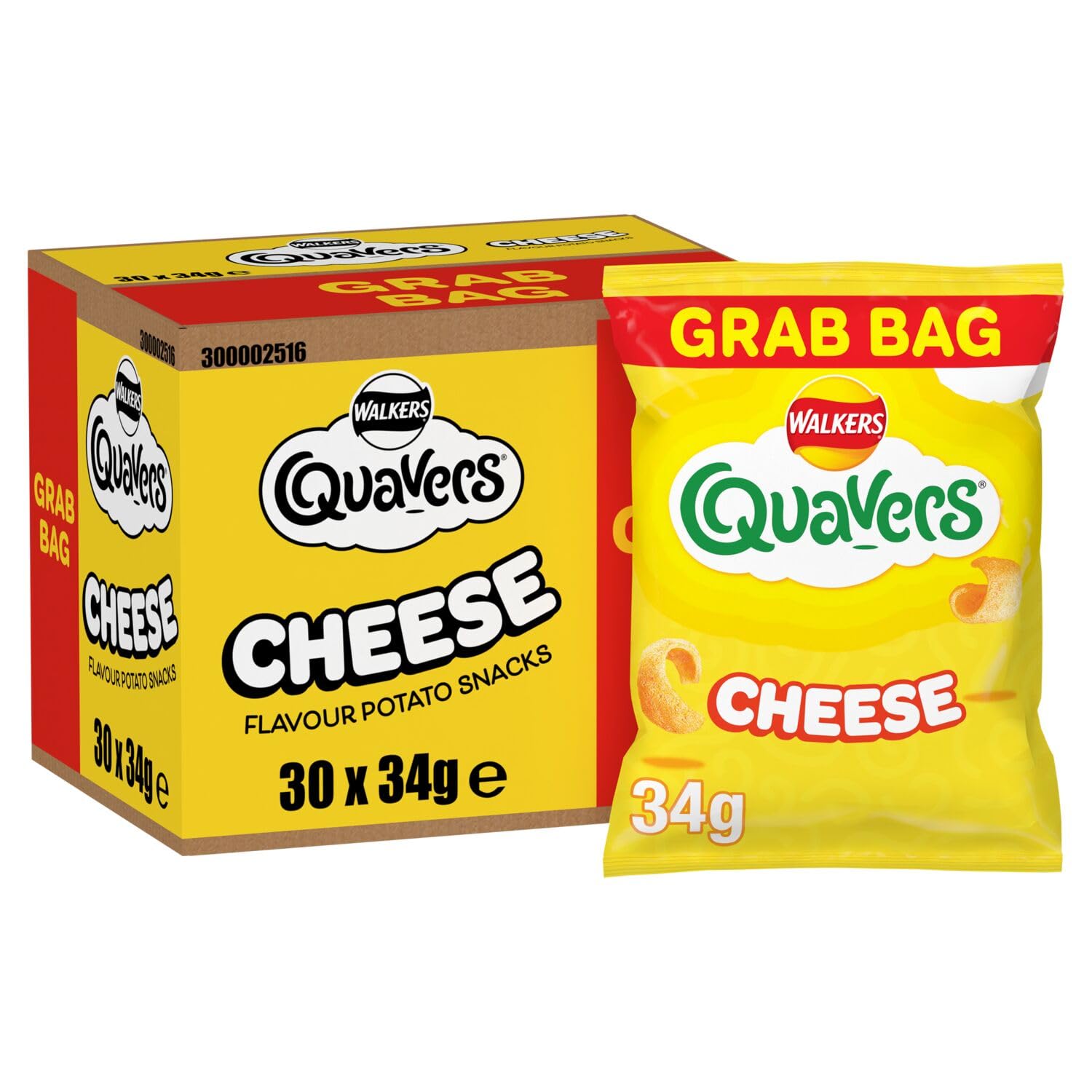 Walkers Quavers Cheese Snacks - 34g Potato Crisps (Case of 30 Bulk)