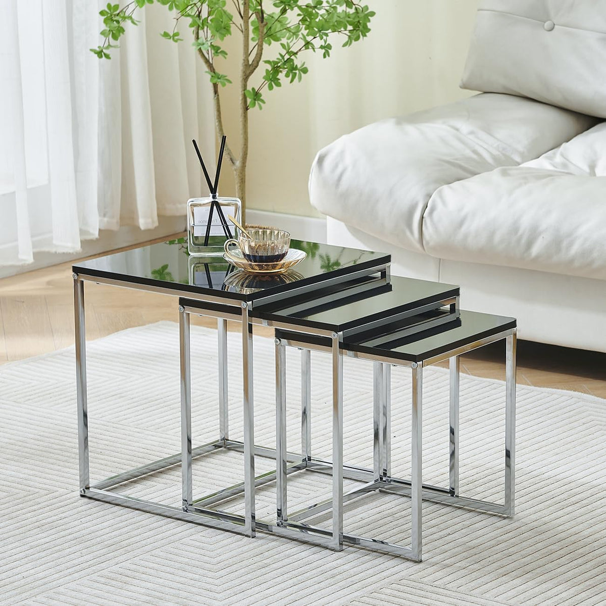 ASPECT Murano Set of 3 Nesting Table Gloss Wooden Tops Black - image 2