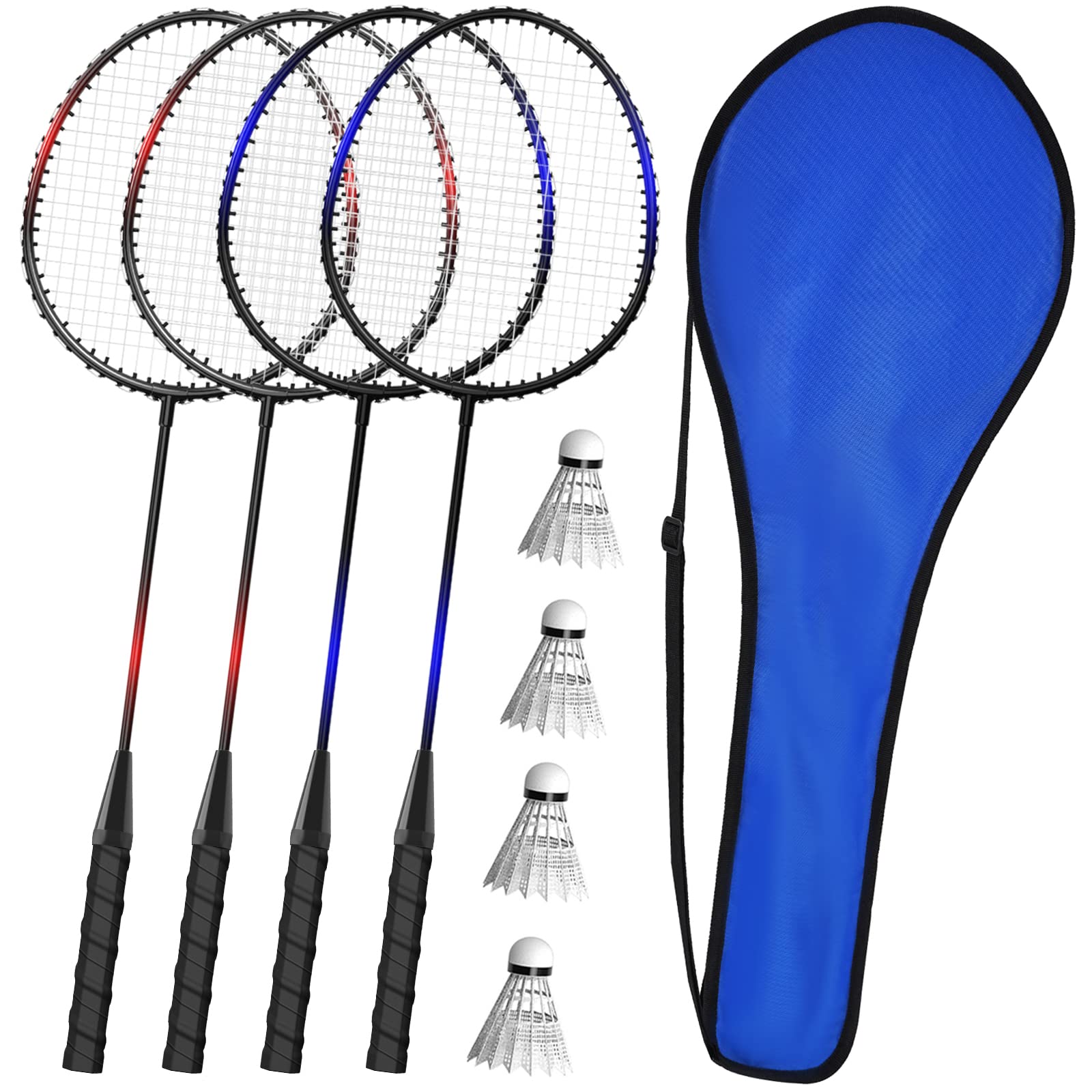 Keehoo Badminton Rackets Set of 4 | Steel Frame with Shuttlecocks & Bag