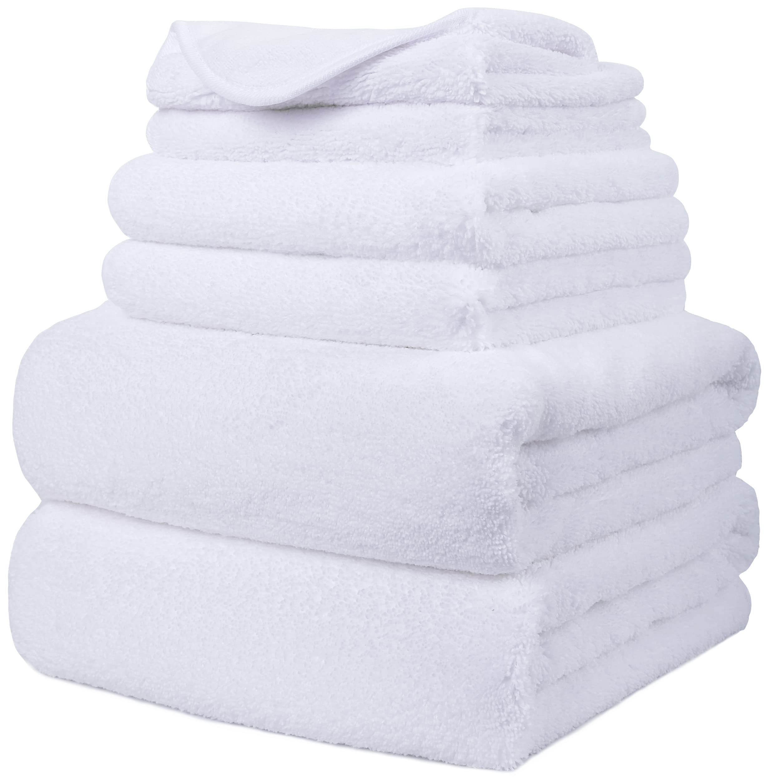 Polyte Plush Microfibre Bath Towel Set - 6 Piece Quick Dry - White